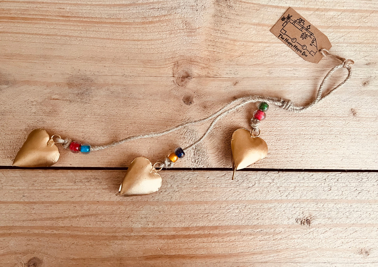 Handmade Fair Trade Golf Heart Windchime Bells Recycled Metal Glads Beads Boho Hippie Bohemian