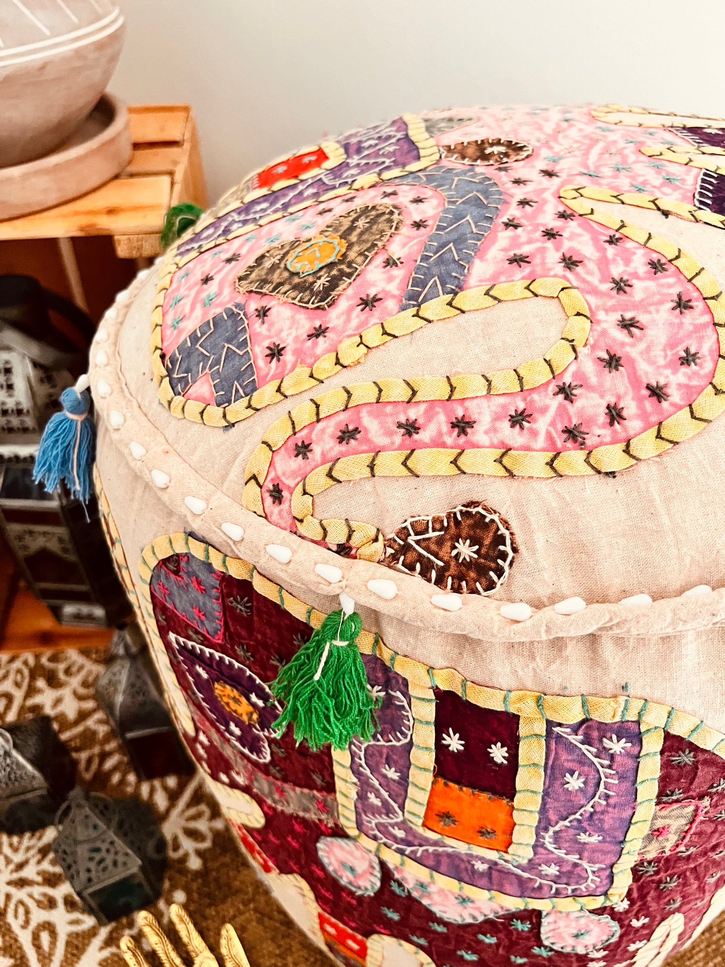 Fair trade round large footstool pouffe