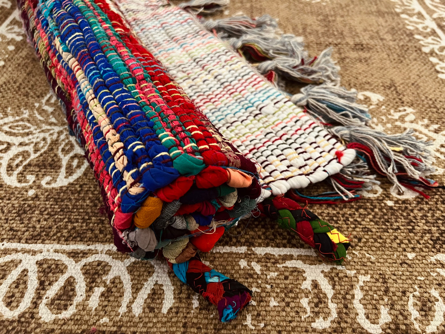 Handmade & Fair Trade Rainbow Rag Rug Bohemian & Hippie Decor Mat