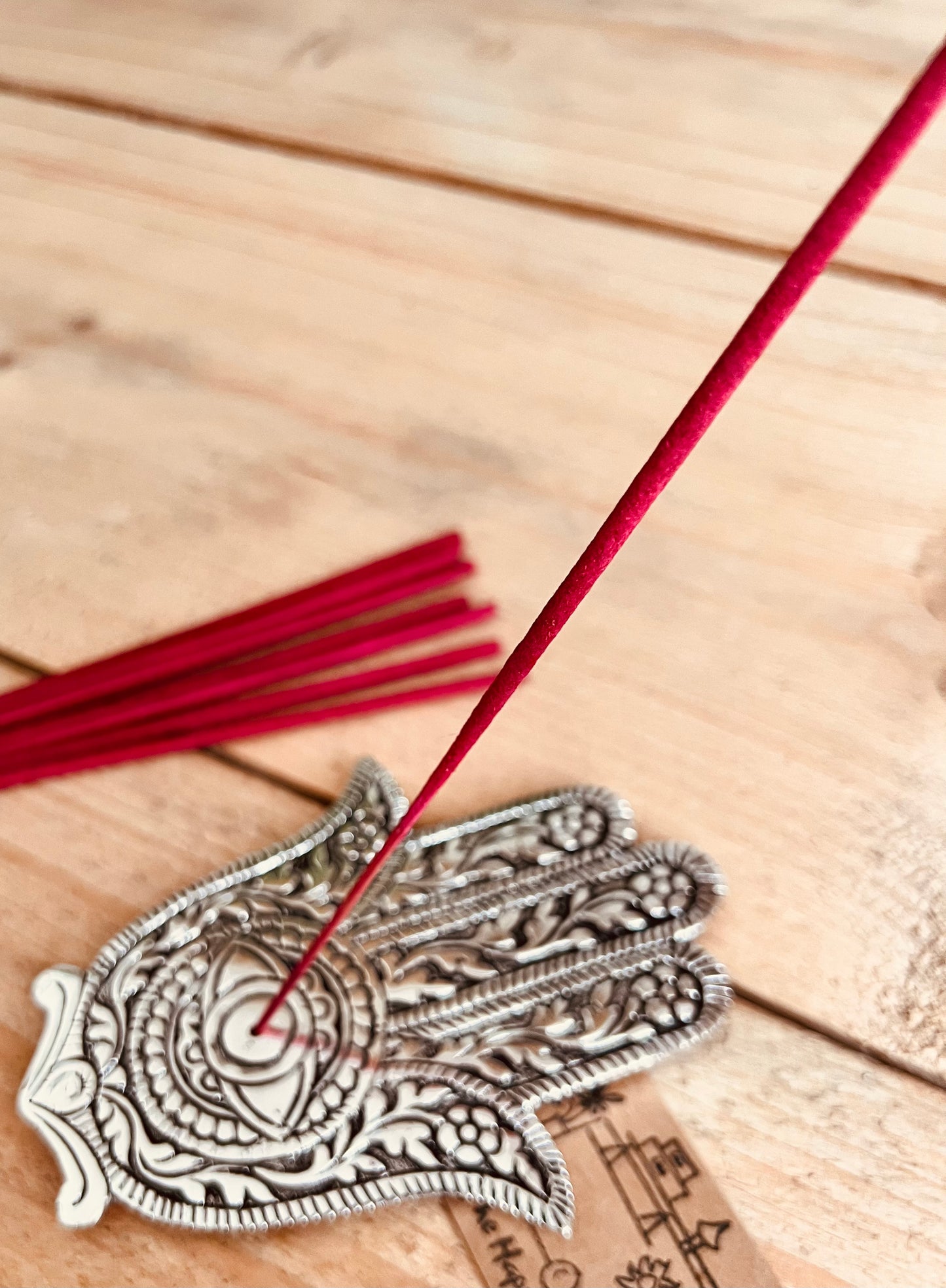 Hamsa hand incense joss stick incense stick burner holder silver metal hand of Fatima handmade fair trade incense