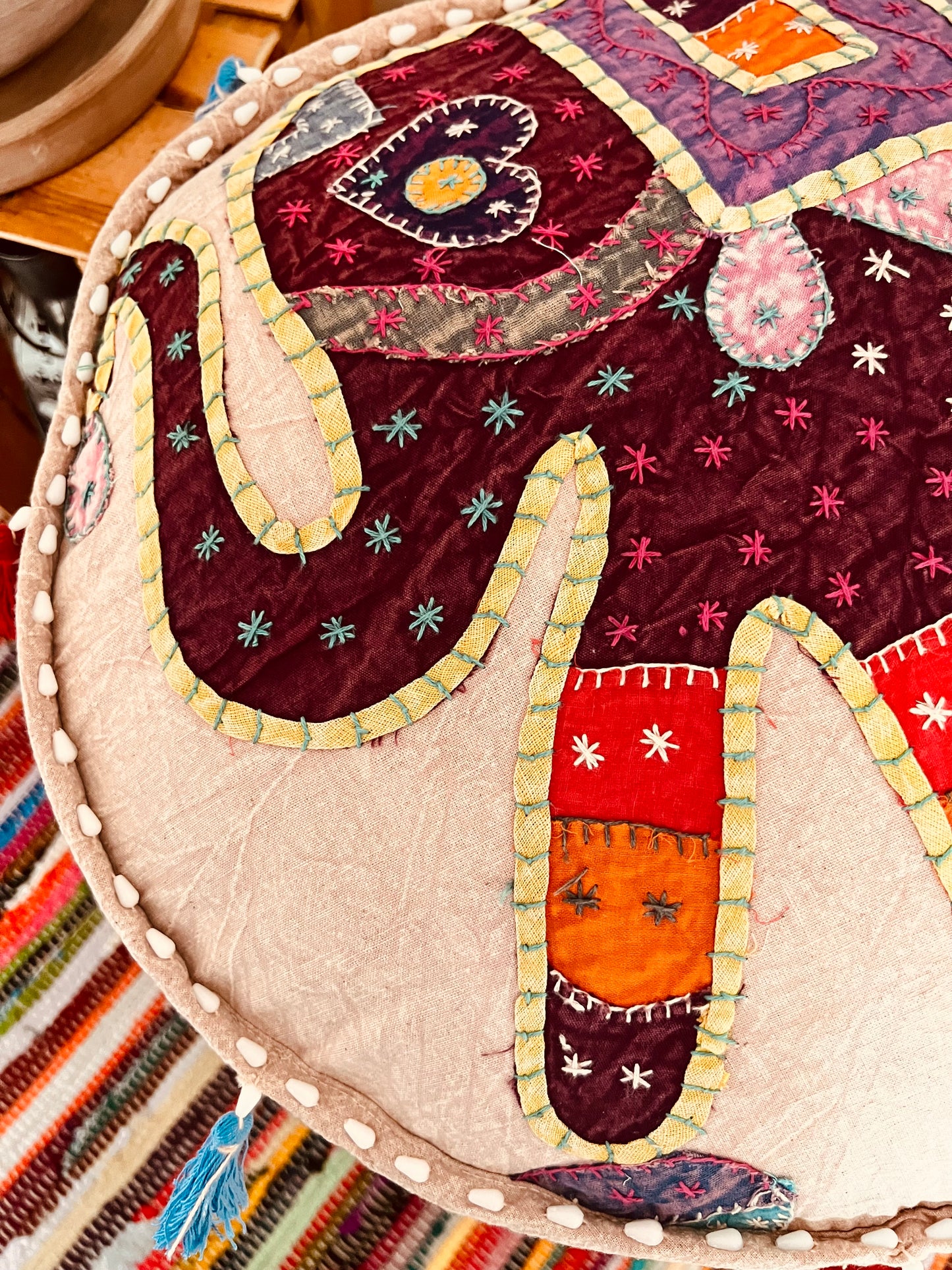 Pink Handmade Fair Trade Patchwork Elephant Pouffe Footstool Bohemian Hippie Floor Seat Pink