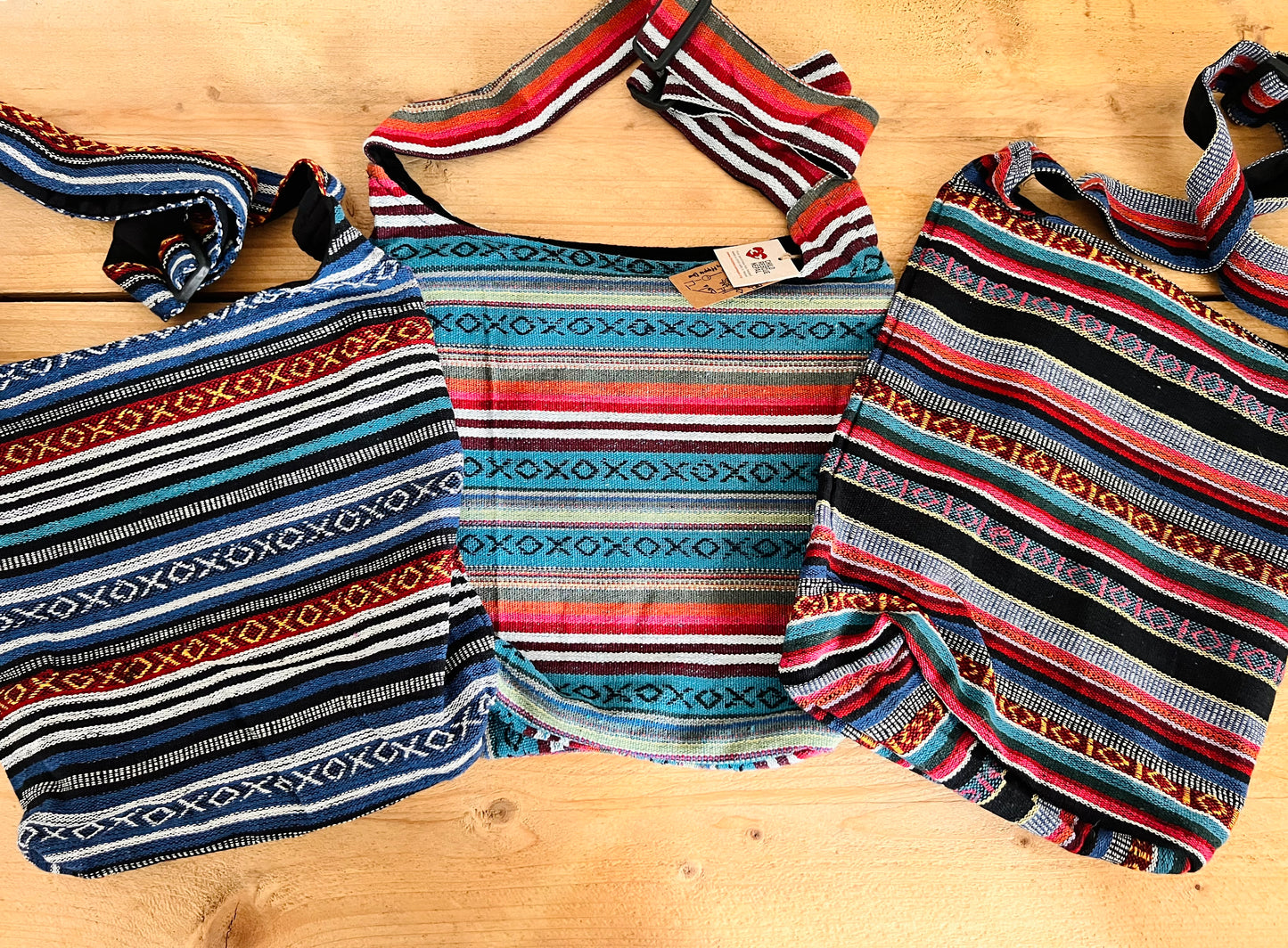 Pink blue stripe hippie shoulder bag bohemian festival beach travel bag