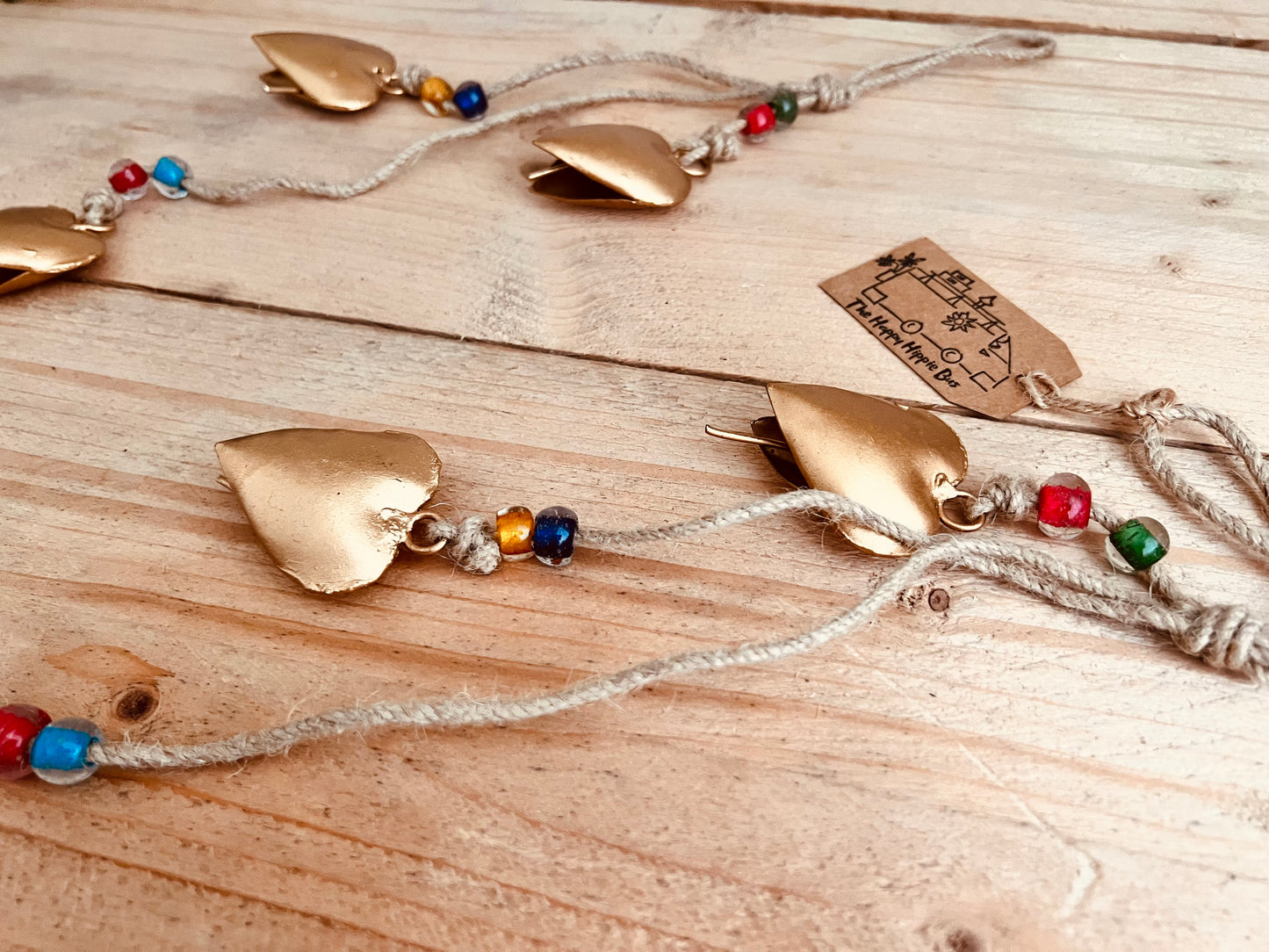 Handmade Fair Trade Golf Heart Windchime Bells Recycled Metal Glads Beads Boho Hippie Bohemian