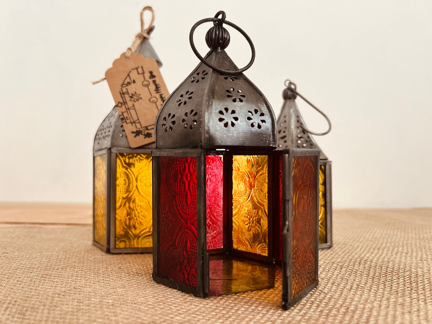 Sun Set Orange~Lantern Set Of 3 T Light Holders