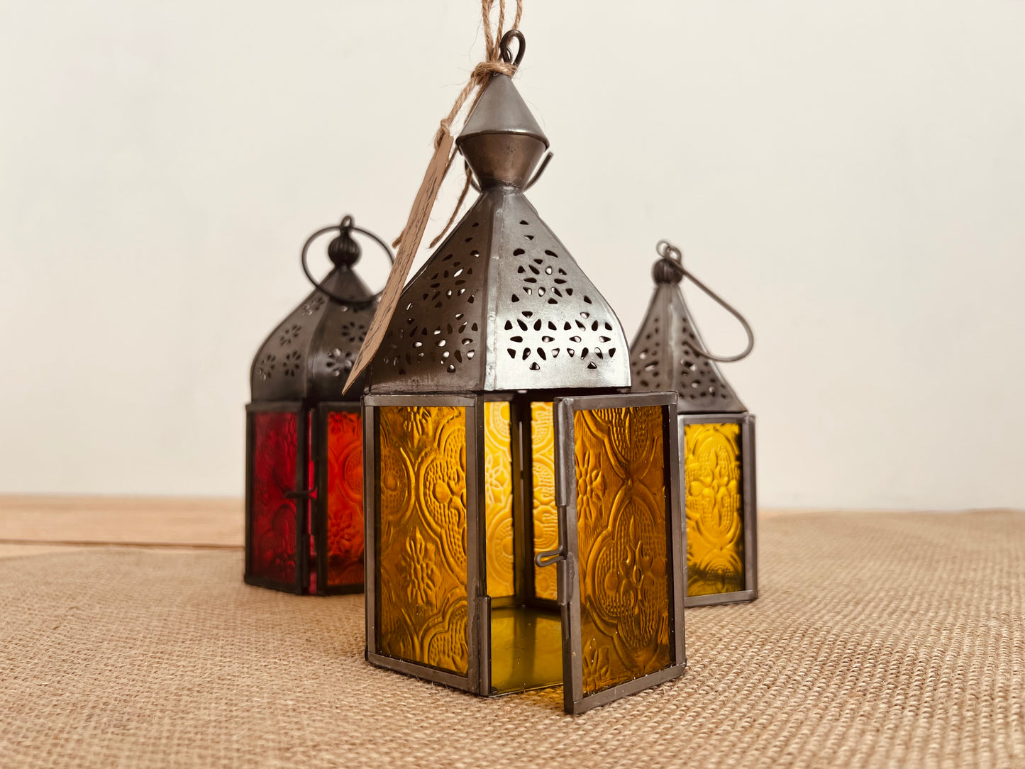 Sun Set Orange~Lantern Set Of 3 T Light Holders