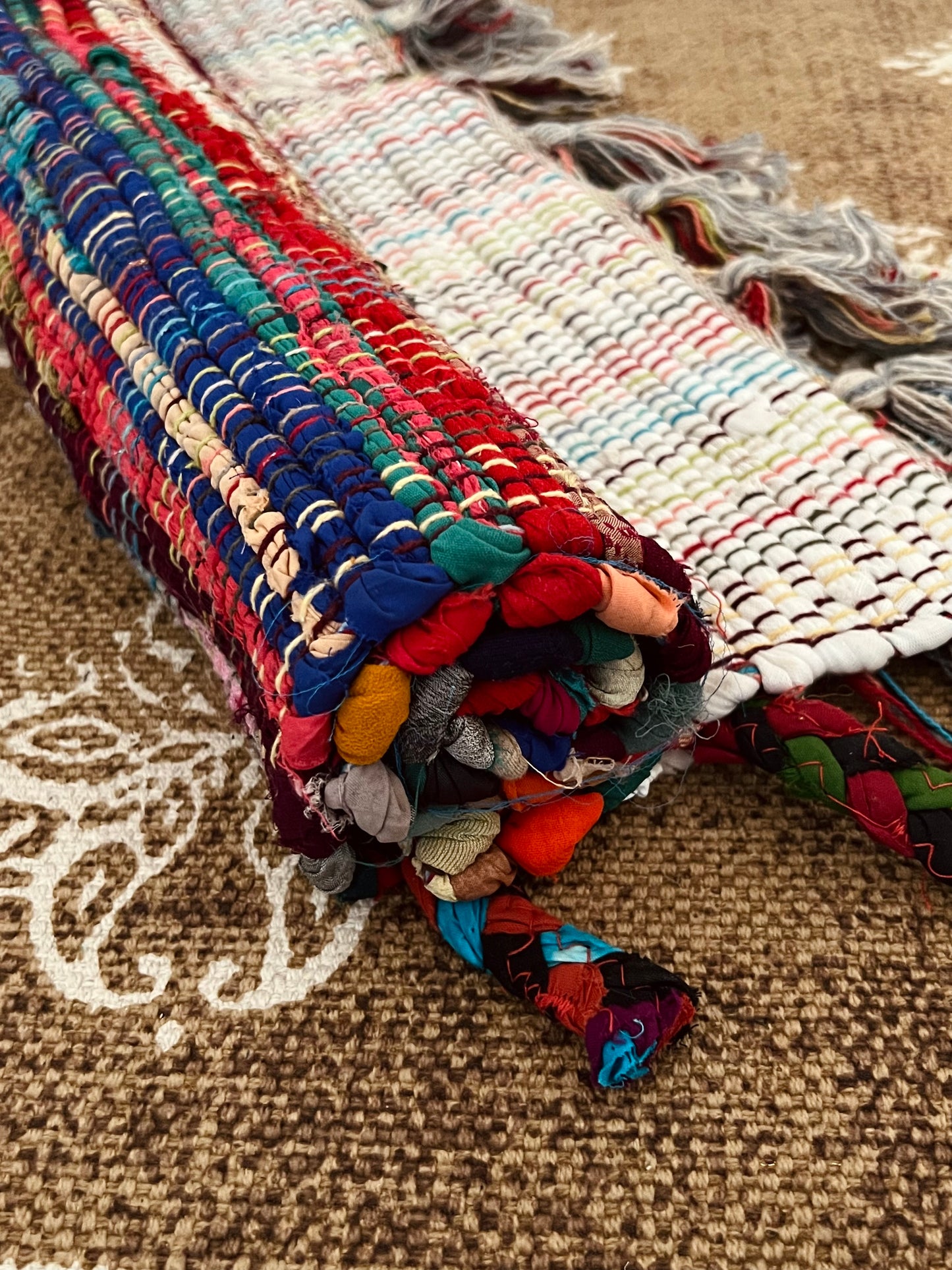 Handmade & Fair Trade Rainbow Rag Rug Bohemian & Hippie Decor Mat