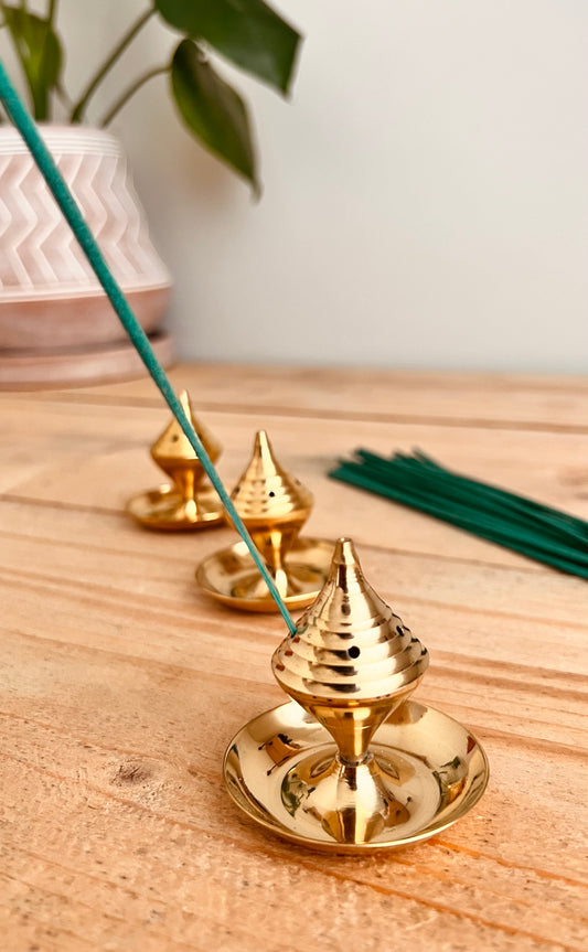 Fair trade traditional brass incense stick holder burner