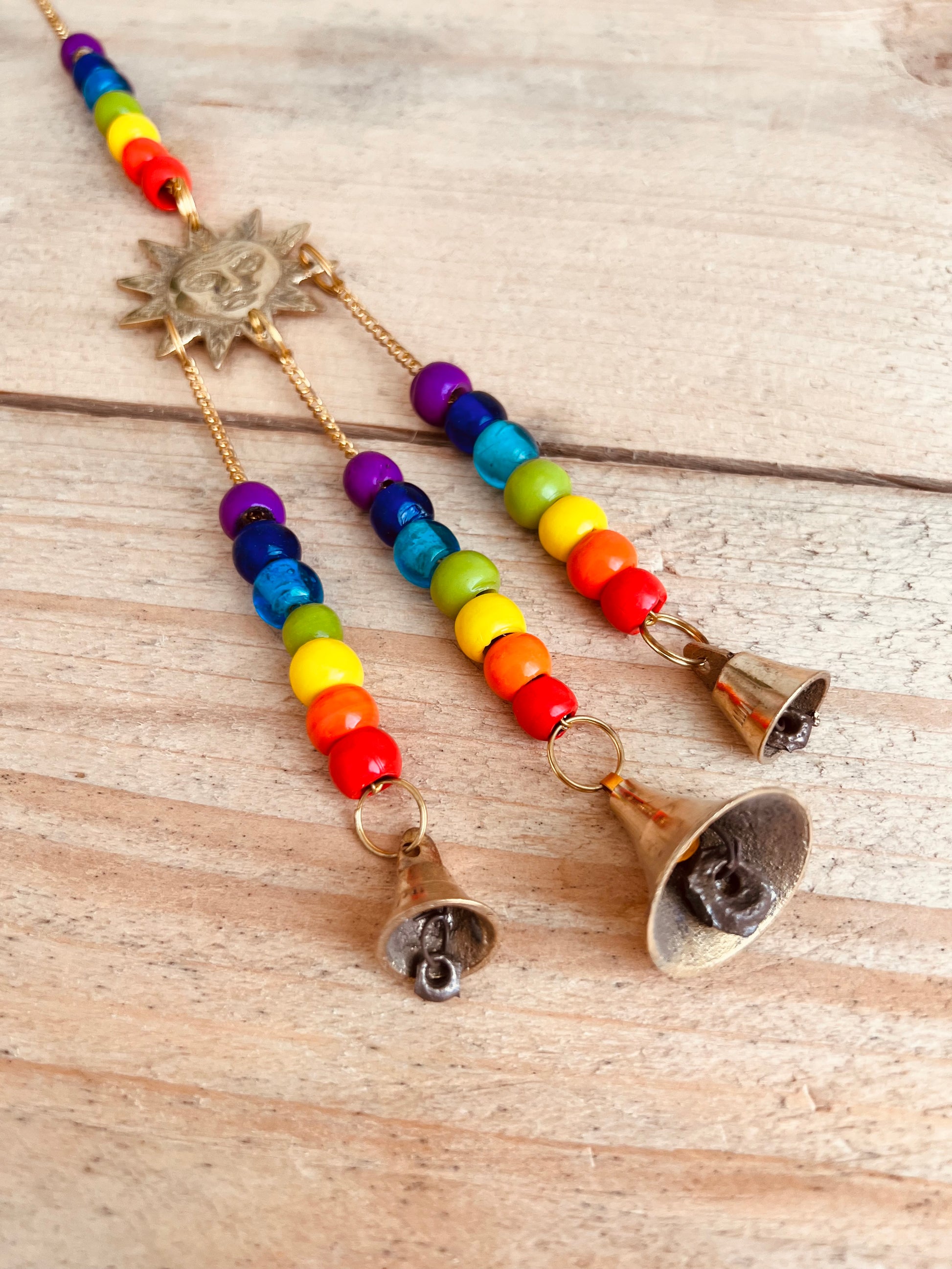 Handmade & Fair Trade Chakra Beads, Brass Sun Wind Chime, Hippie Indian Bells