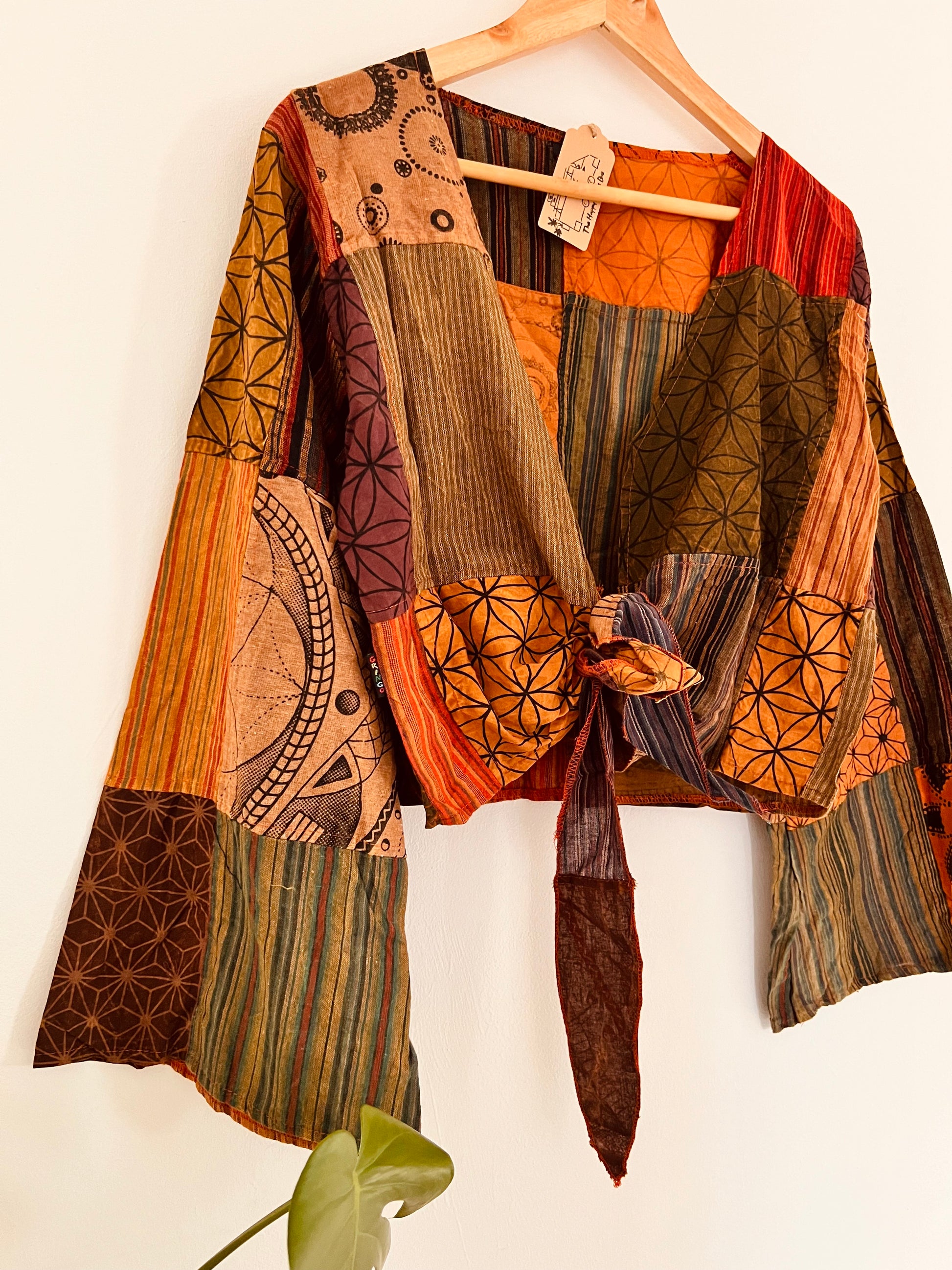 Handmade fair trade hippie boho women’s wrap cropped top trumpet bell sleeves
