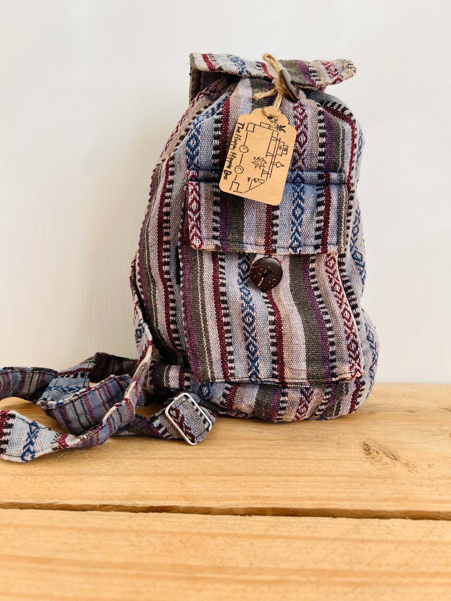 Handmade Fair Trade Ethically Sourced Mini Stripe Backpack Bohemian Hippie Leather Festival Hippie Bag