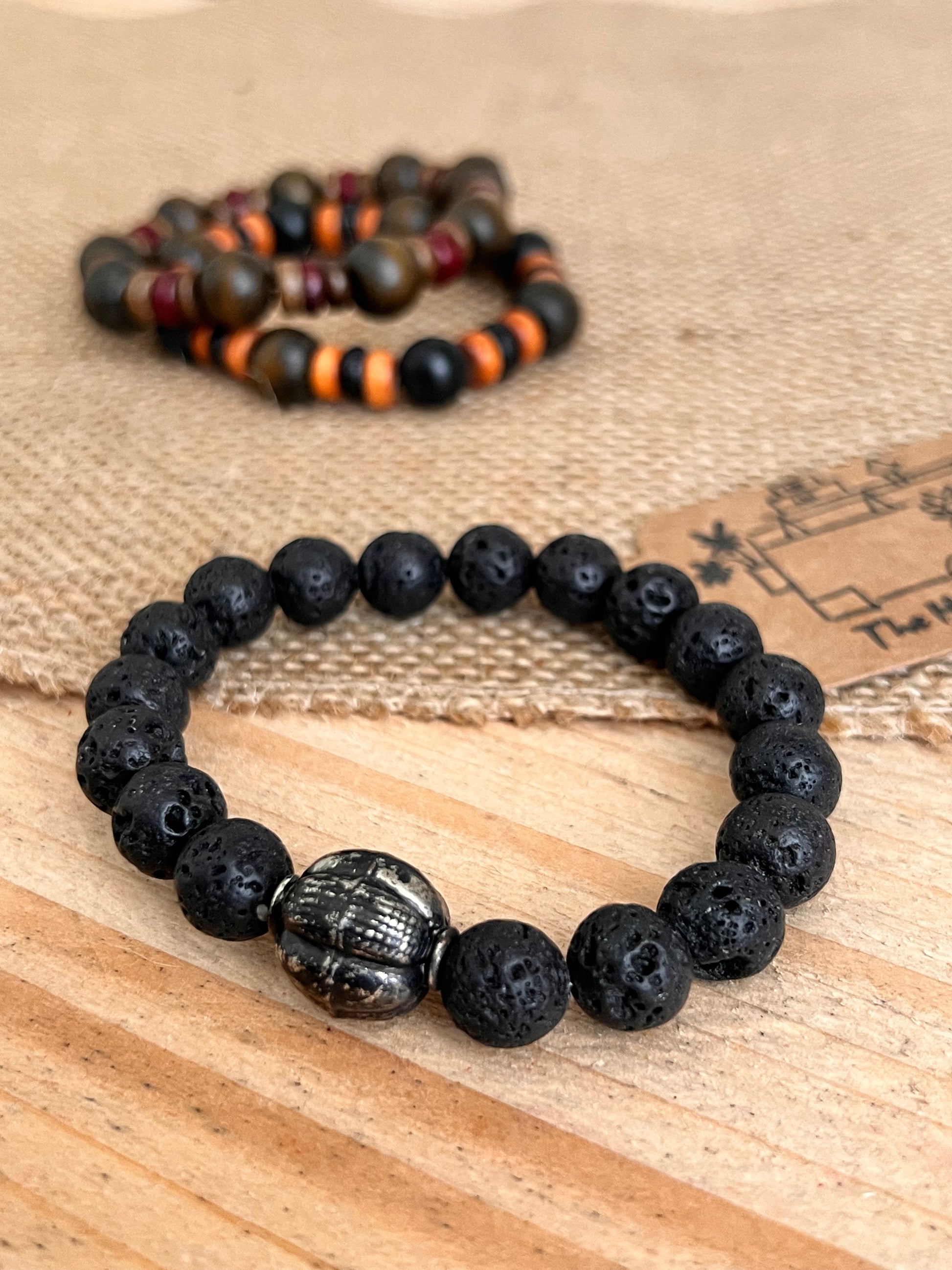 Handmade fair trade black bead bracelet
