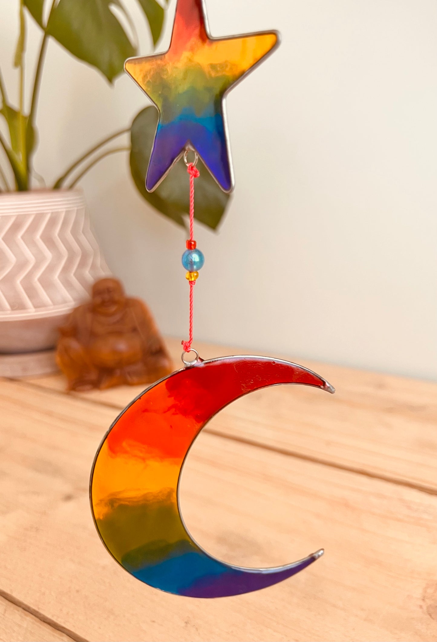 Handmade Fair Trade Crescent Moon & Star Rainbow Sun Catcher Window Decoration Hippie Bohemian Decor