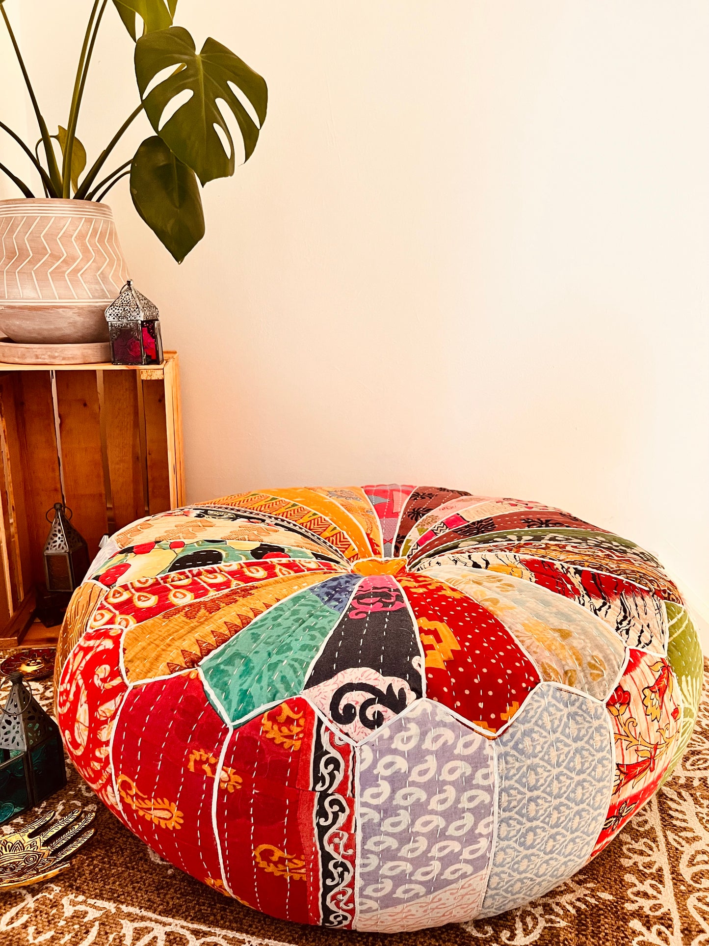 Handmade Fair Trade Ethically Sourced Patchwork Vintage Kantha footstool pouffe Bohemian Hippie Large Floor Cushion
