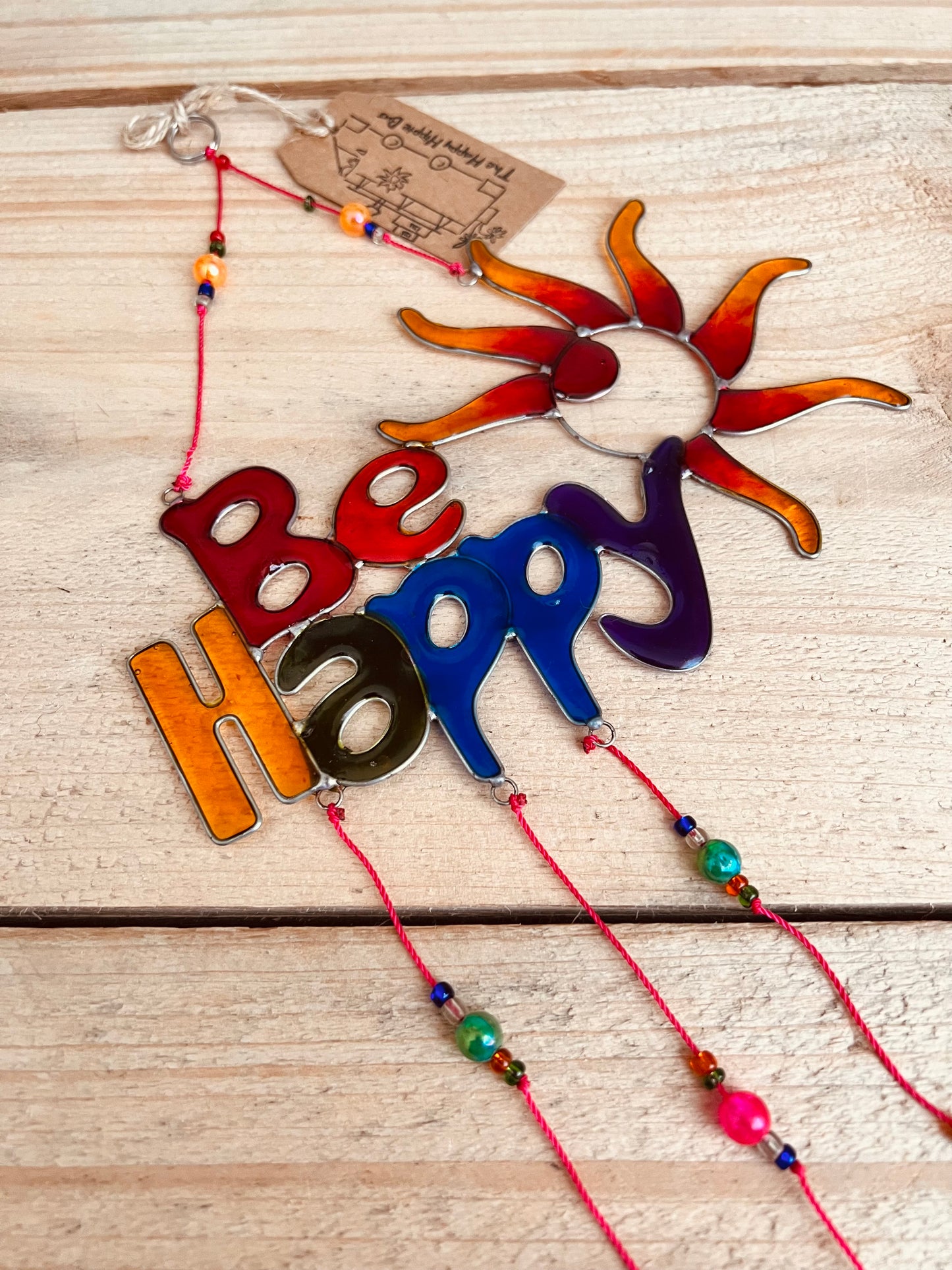 Handmade Fair Trade Be Happy Positive Rainbow Sun catcher Boho & Hippie Window Decor