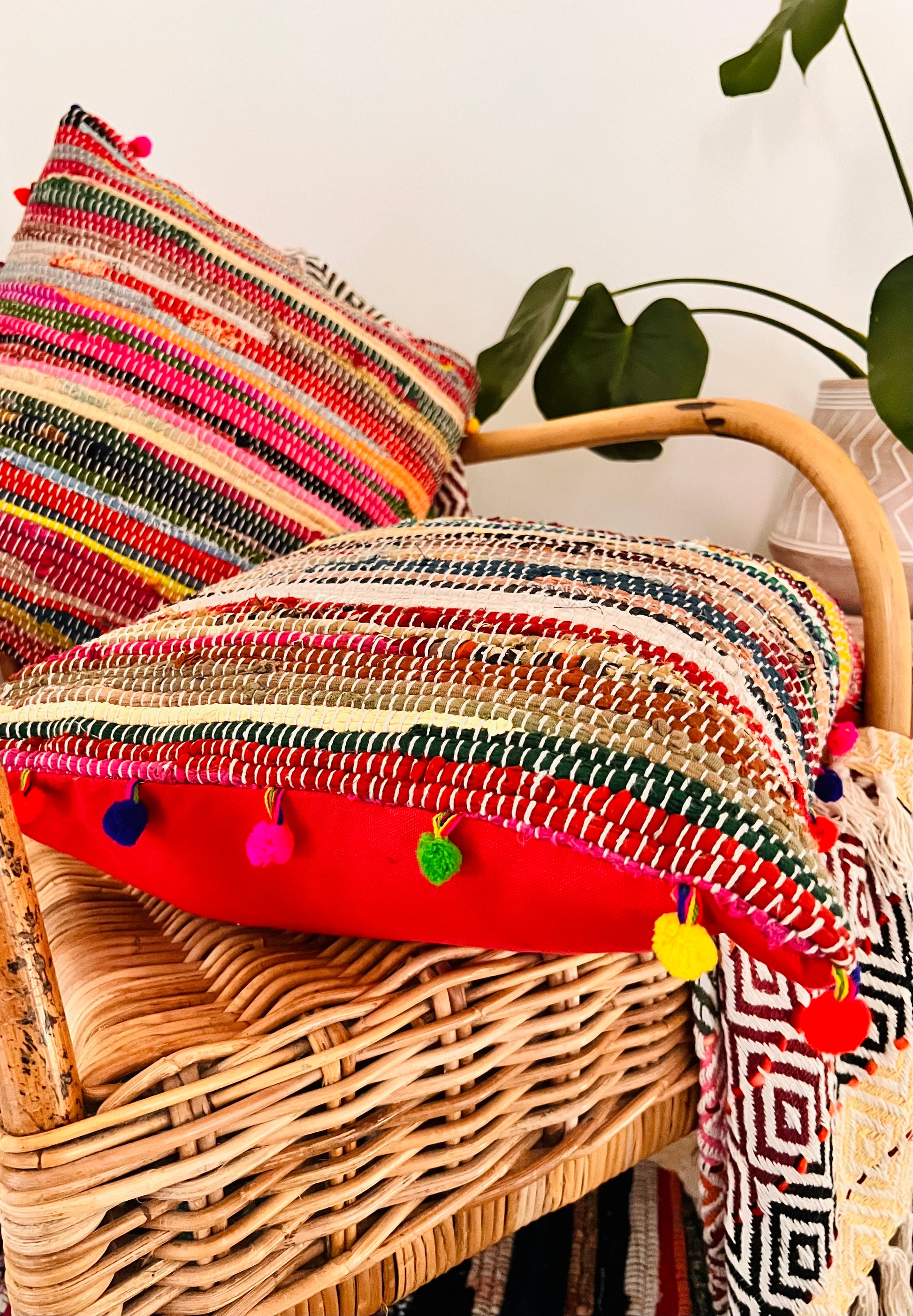 Colourful Pom Pom fair trade cushion 