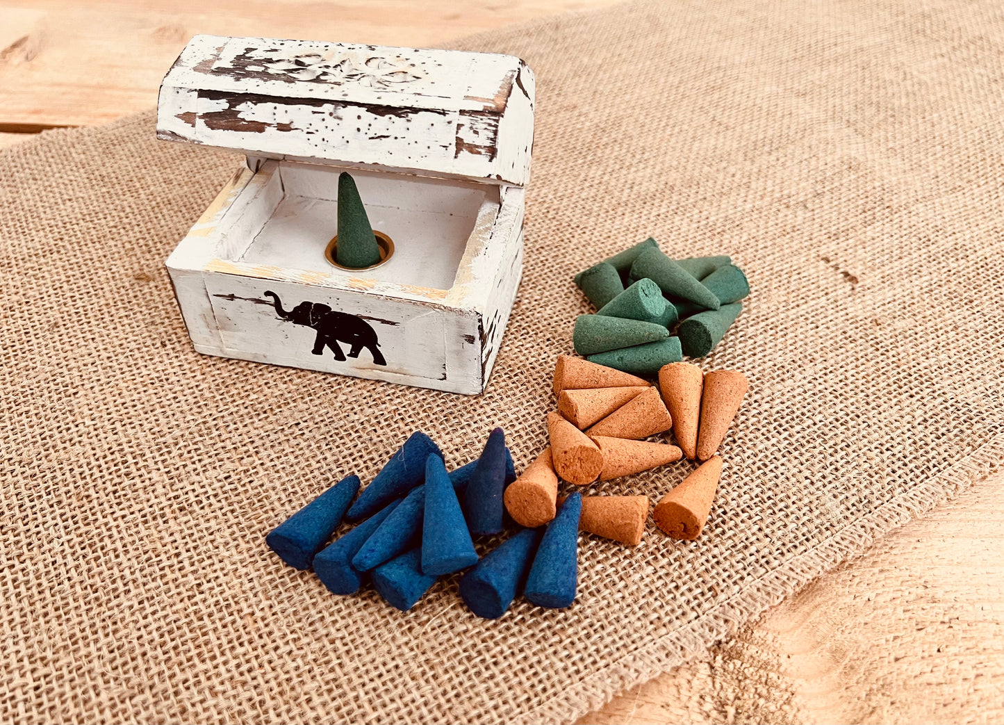 handmade fair trade ethically sourced incense cones for meditation mindfulness yoga practices nag champa Tibetan musk amber incense cones plastic free packaging