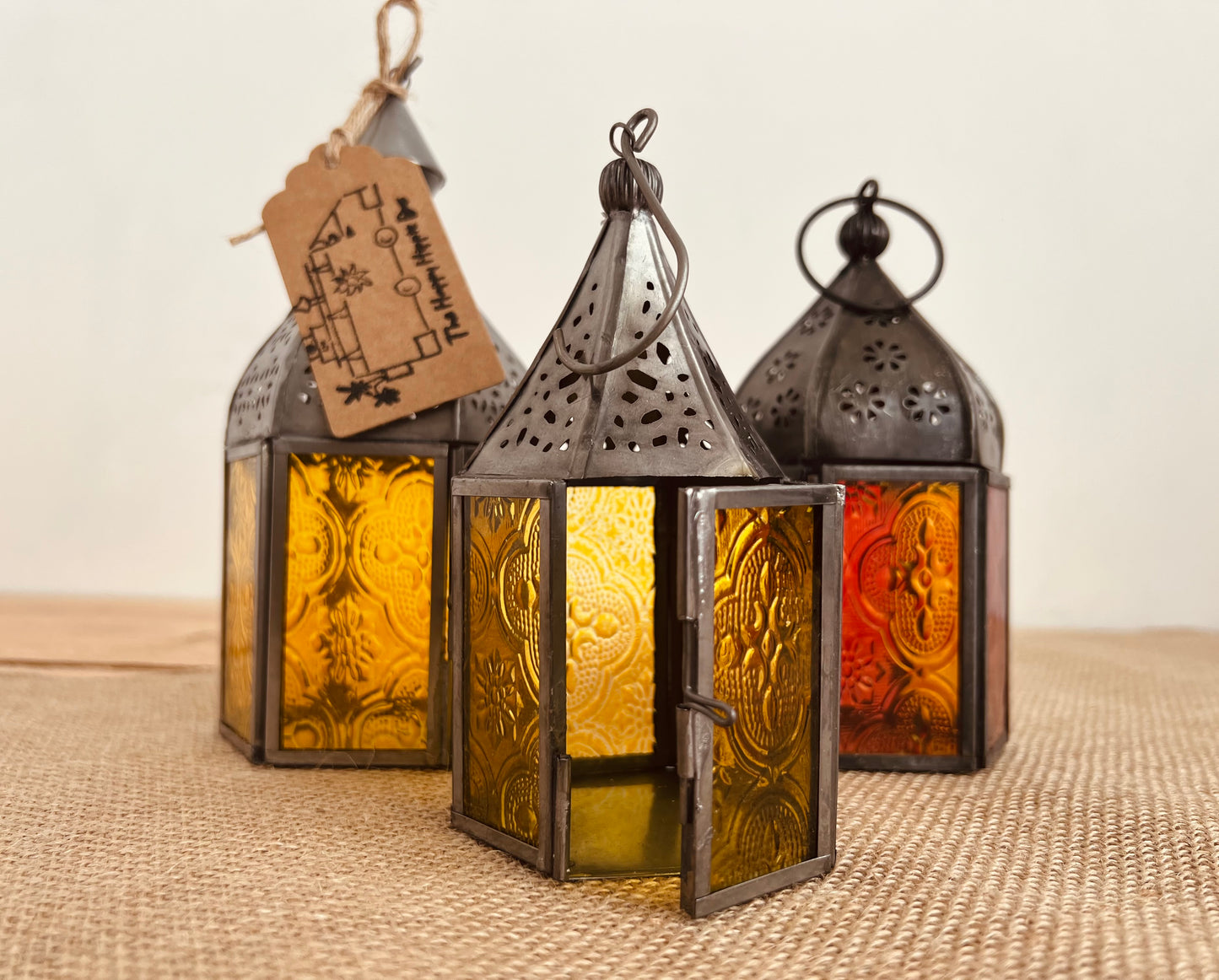 Handmade Fair Trade Ethically Sourced Bohemian Moroccan Style Lantern T Light Holder Set Of Three Yellow Orange