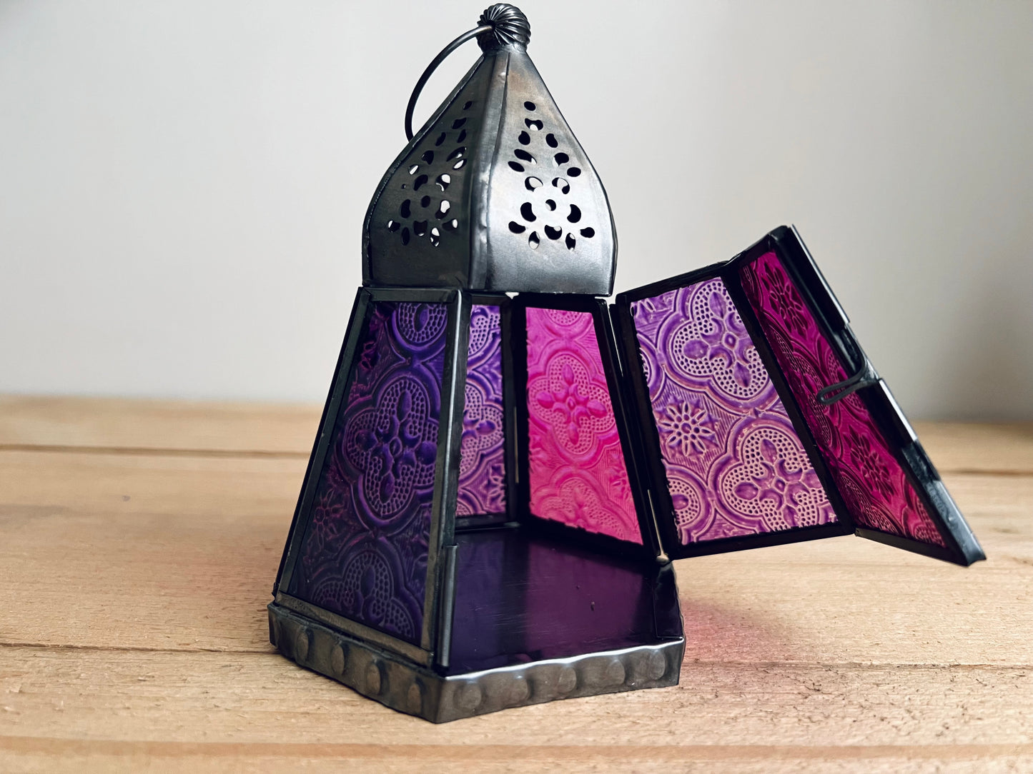 Handmade Fair Trade Moroccan Style Bohemian T Light Holder Lantern Blue Purple Orange
