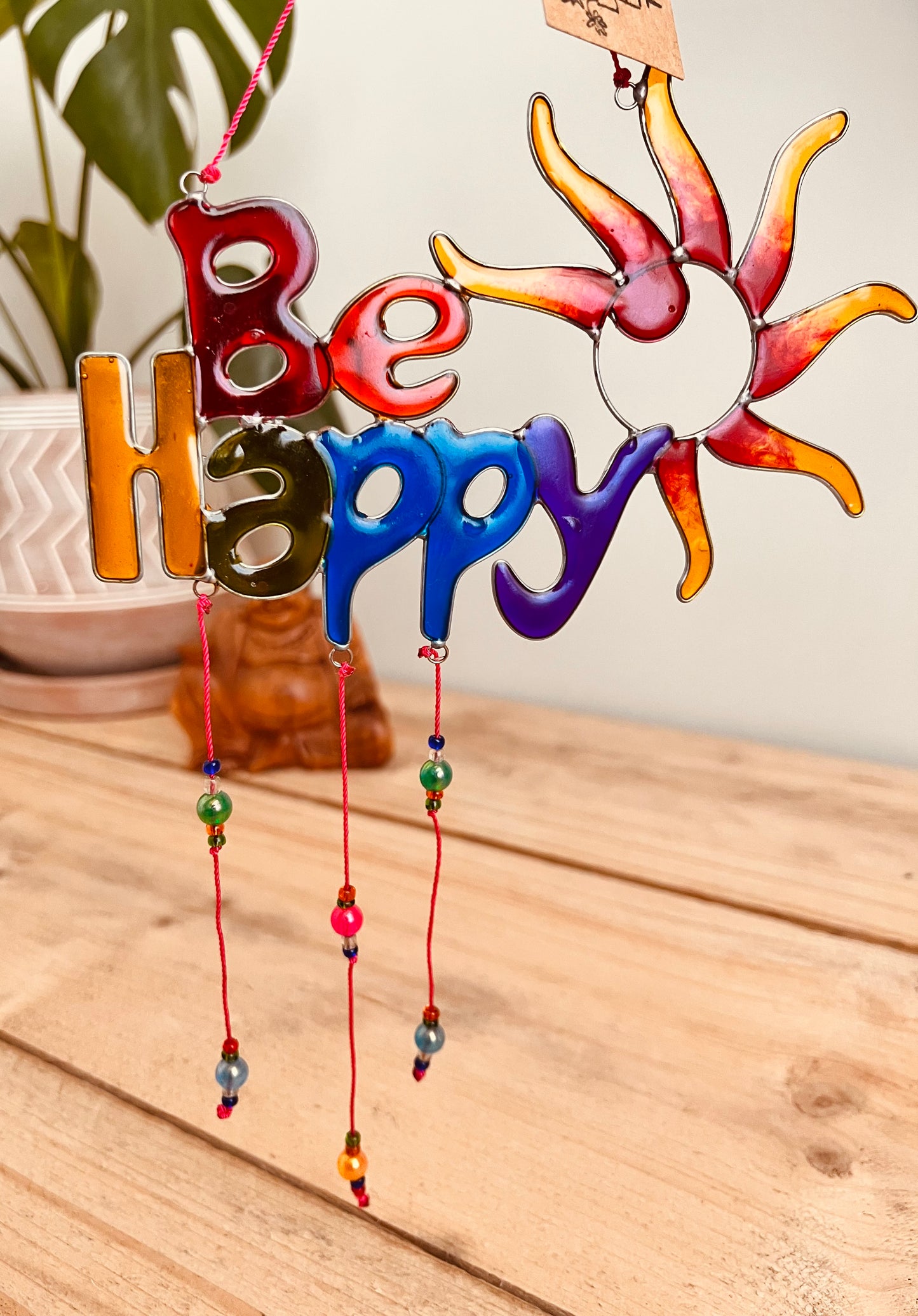 Handmade Fair Trade Be Happy Positive Rainbow Sun catcher Boho & Hippie Window Decor