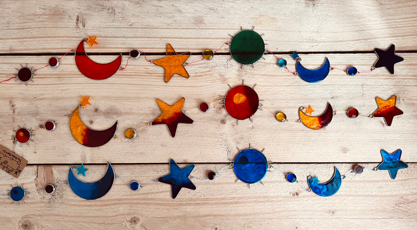 Handmade Fair Trade Sun Crescent Moon & Star Sun Catcher Boho Hippie Window Decoration Long