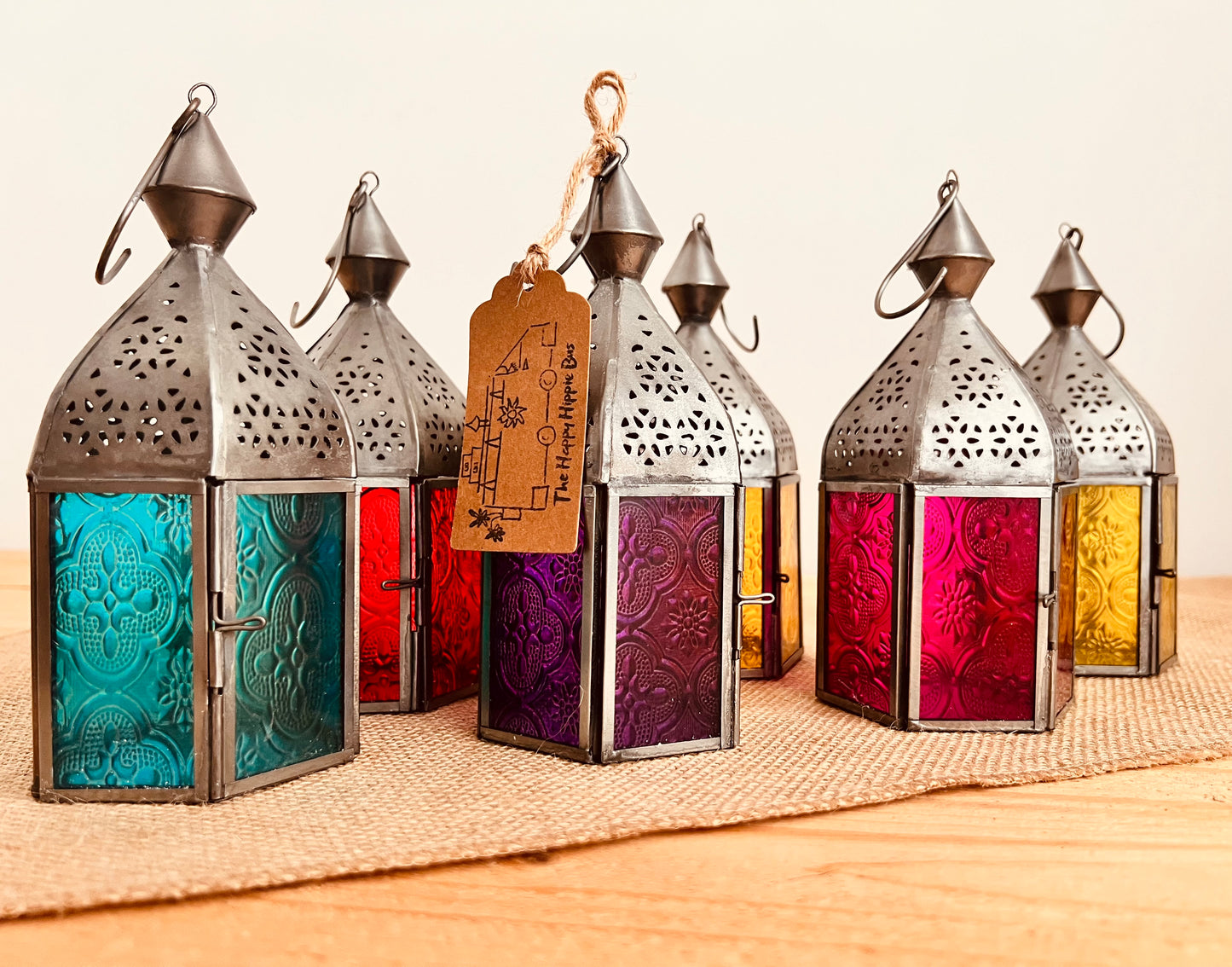Handmade Fair Trade Ethicallt Sourced Bohemian T Light Holders Moroccan Style Lanterns Hippie Decor Blue Yellow Purple Blie Pink Red Green Silver Small Gift Home
