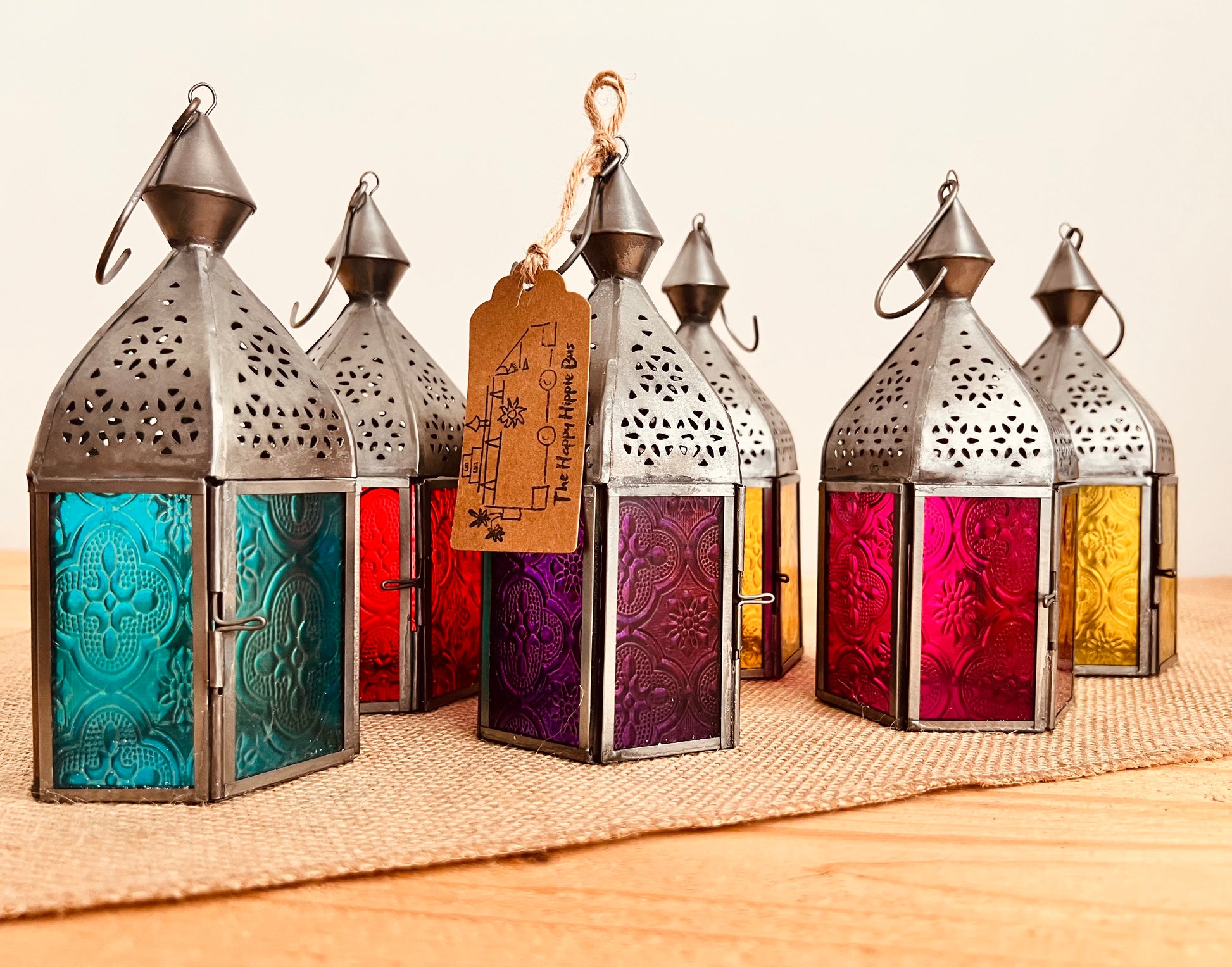 Handmade Fair Trade Ethicallt Sourced Bohemian T Light Holders Moroccan Style Lanterns Hippie Decor Blue Yellow Purple Blie Pink Red Green Silver Small Gift Home