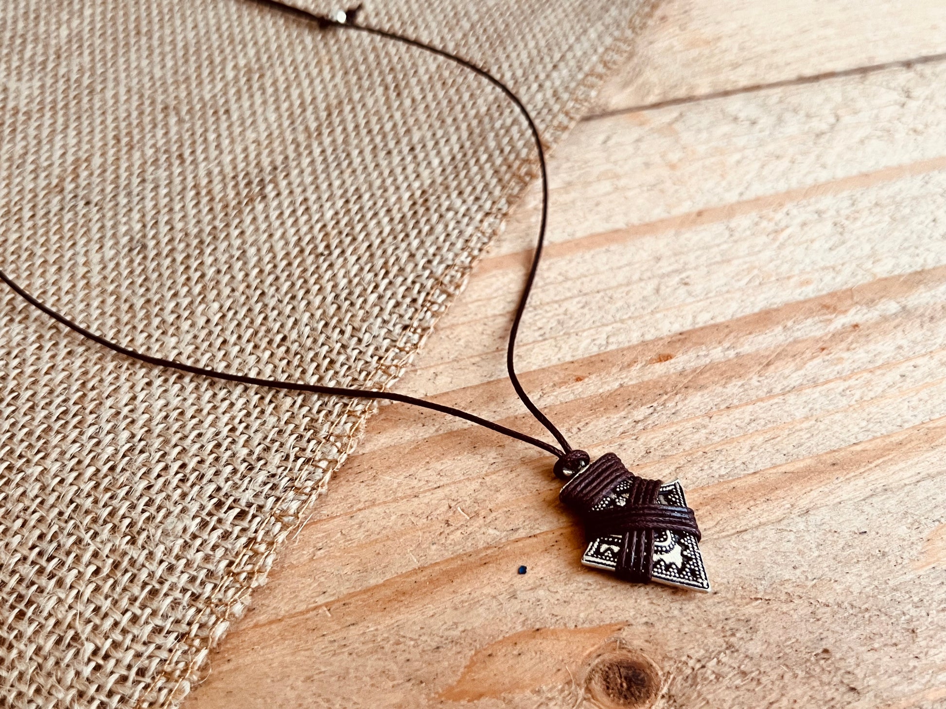 Fair trade handmade cord pendant necklace arrow head