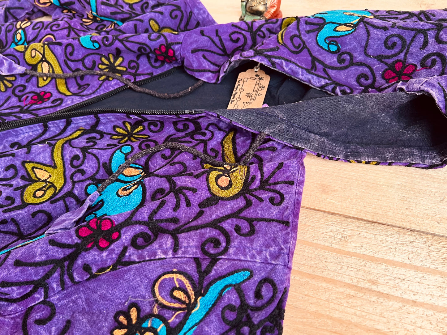 Embroidered Elephant Hooded Jacket - Purple