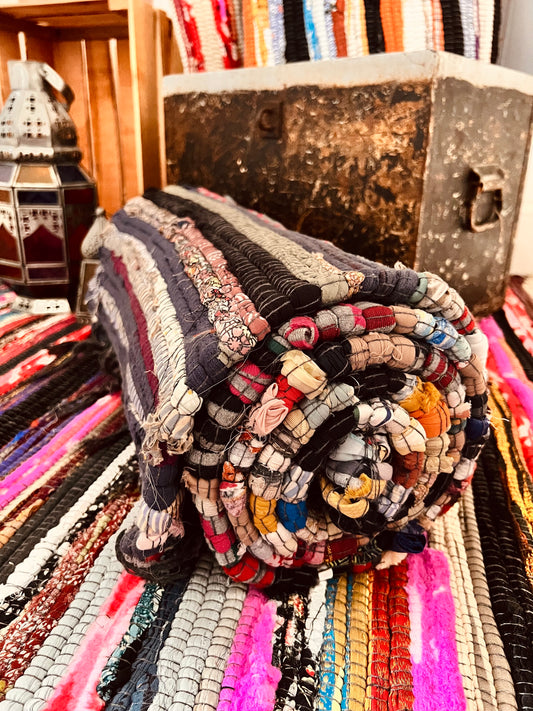 recycled large colourful handmade rag rug 