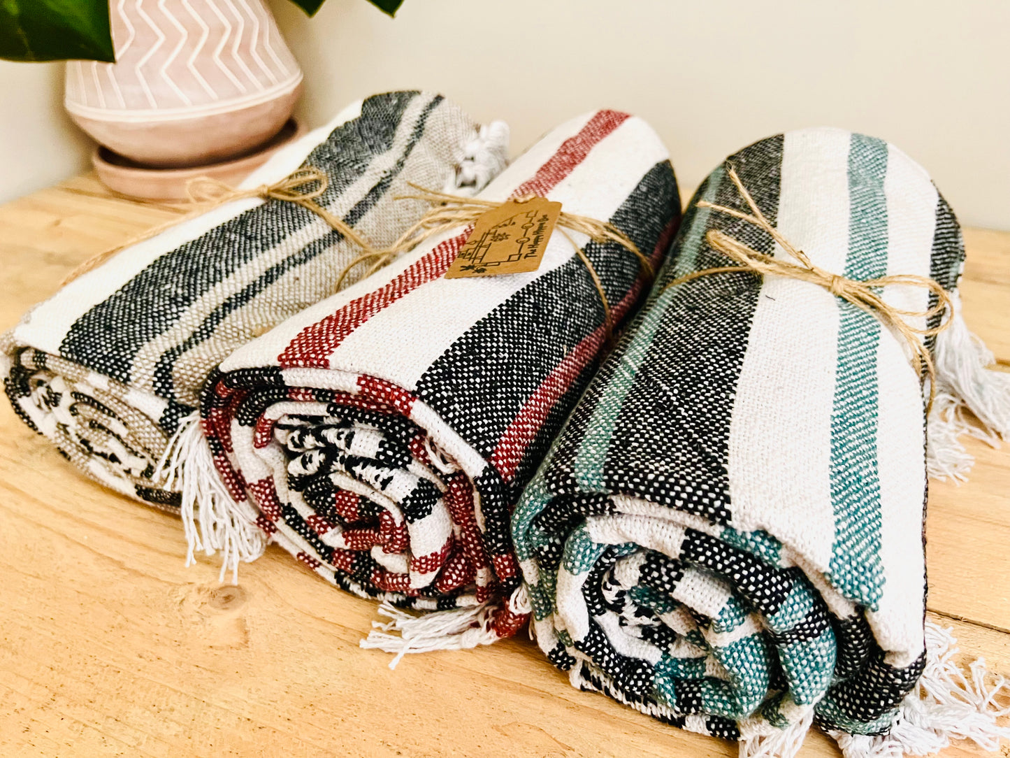 Fair trade handloom striped blanket tassel throw 