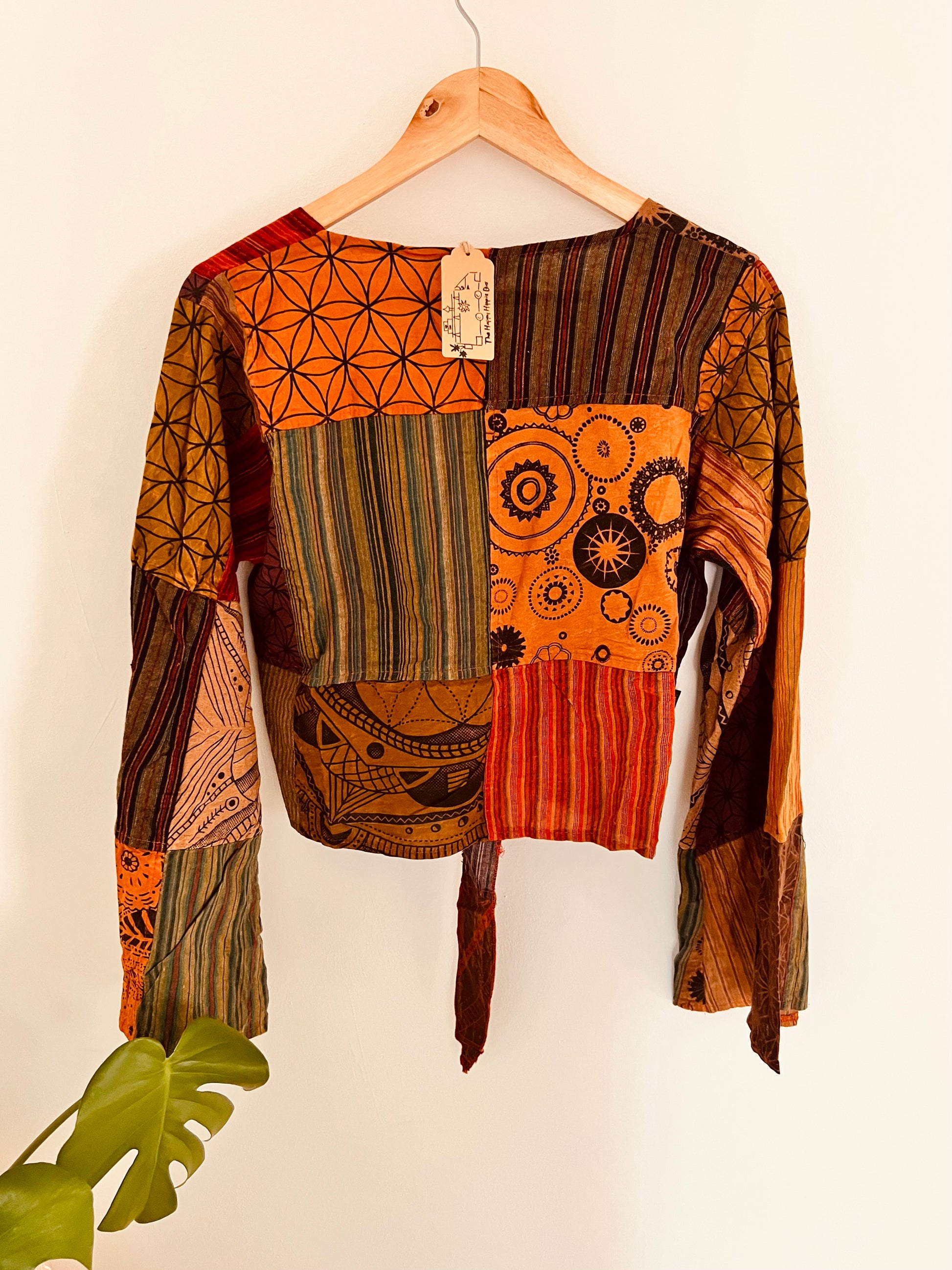 Handmade fair trade hippie boho women’s wrap cropped top trumpet bell sleeves