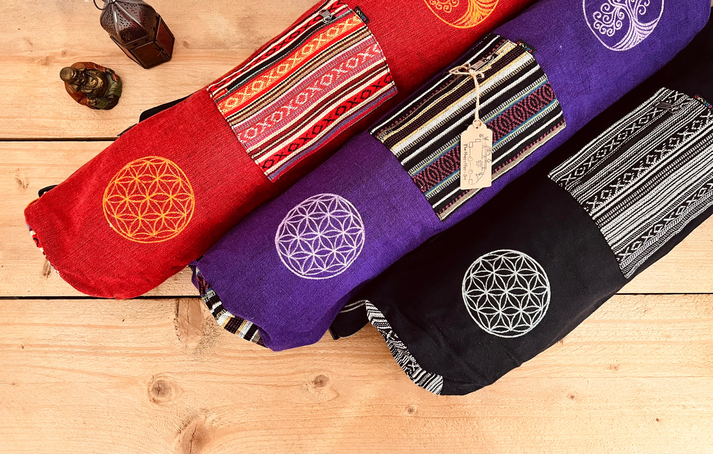 Yoga meditation Pilates exercise Mat bag carrier, exercise wellness wellbeing embroidered sports bag storage bag, boho hippie fair trade tree of life yoga mat bag bohemian handmade fair trade ethically sourced floor mat carrier bag with adjustable strap
