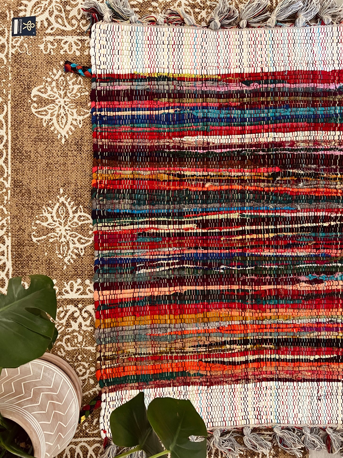 Handmade & Fair Trade Rainbow Rag Rug Bohemian & Hippie Decor Mat 