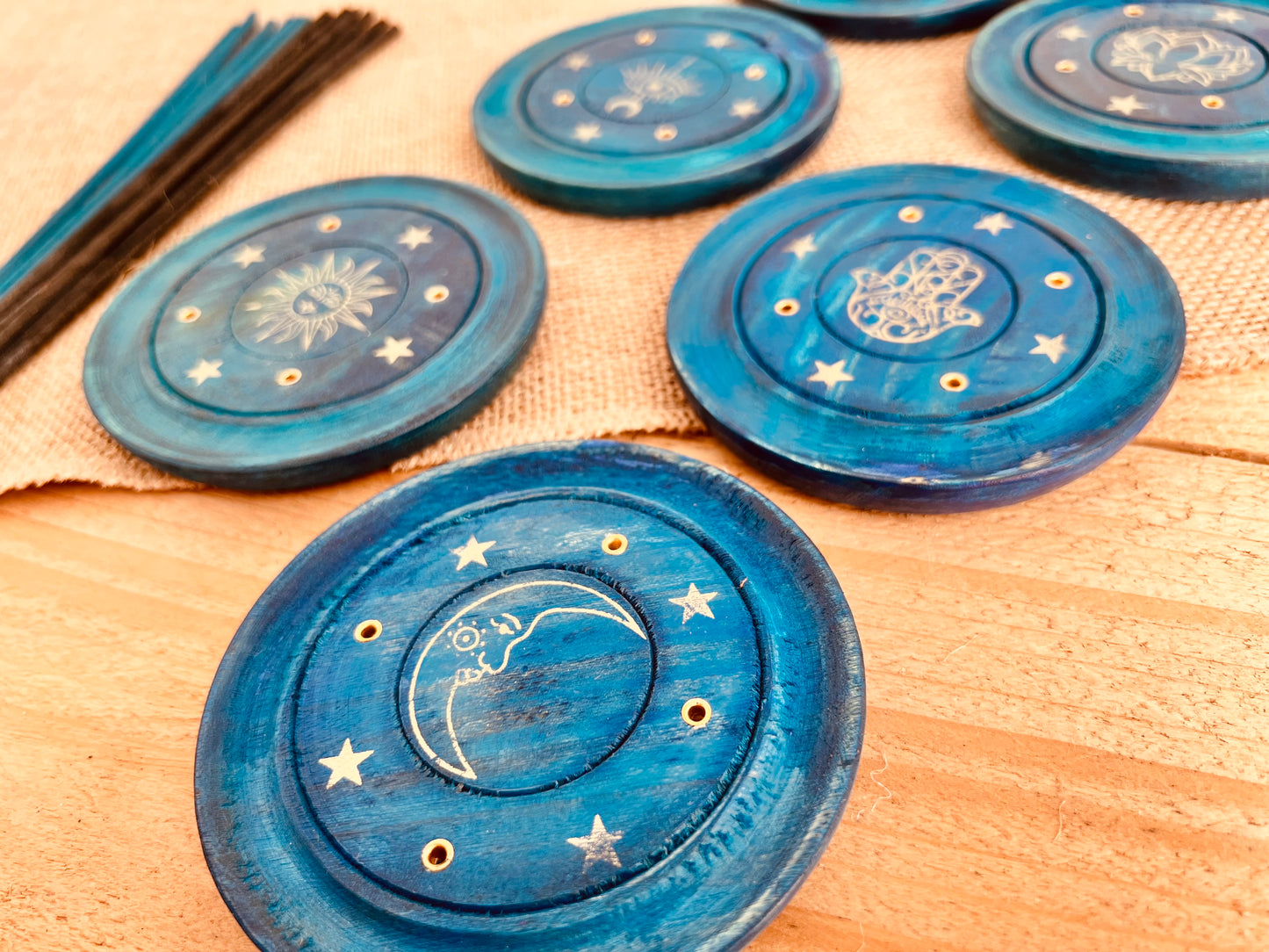 Midnight Blue & Gold Round Boho Incense Holder