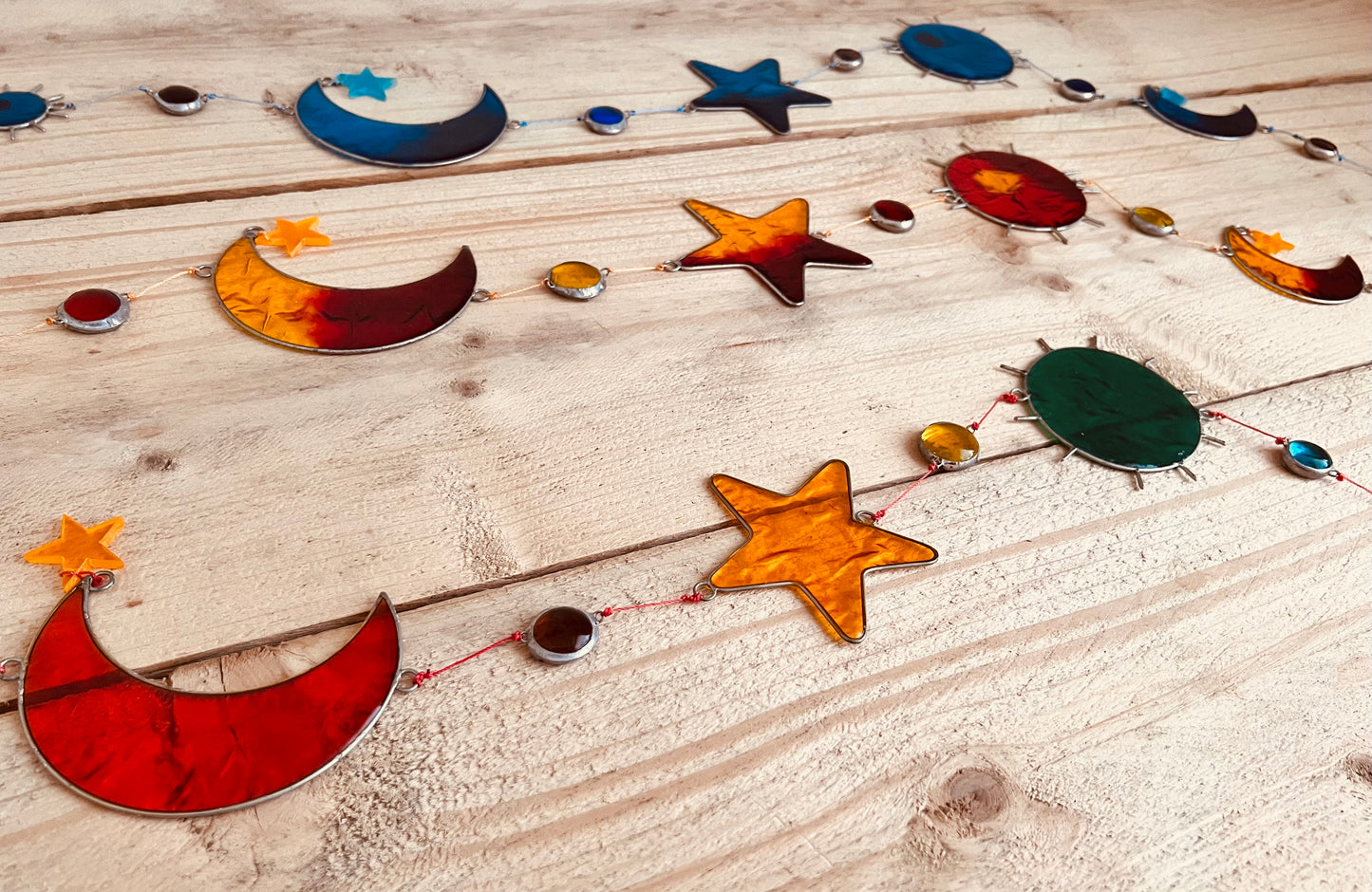 Handmade Fair Trade Sun Crescent Moon & Star Sun Catcher Boho Hippie Window Decoration Long