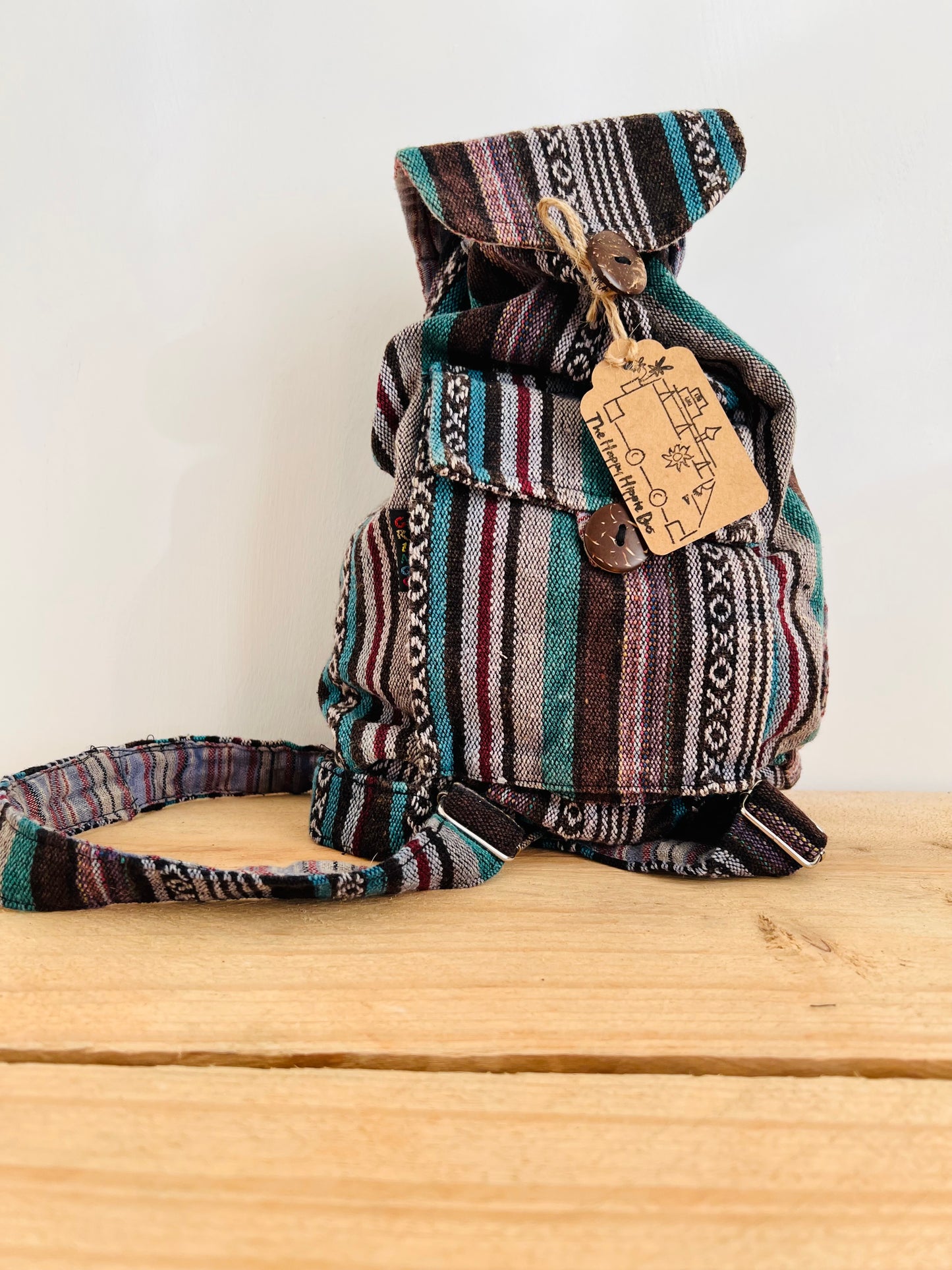 Handmade Fair Trade Ethically Sourced Mini Stripe Backpack Bohemian Hippie Leather Festival Hippie Bag