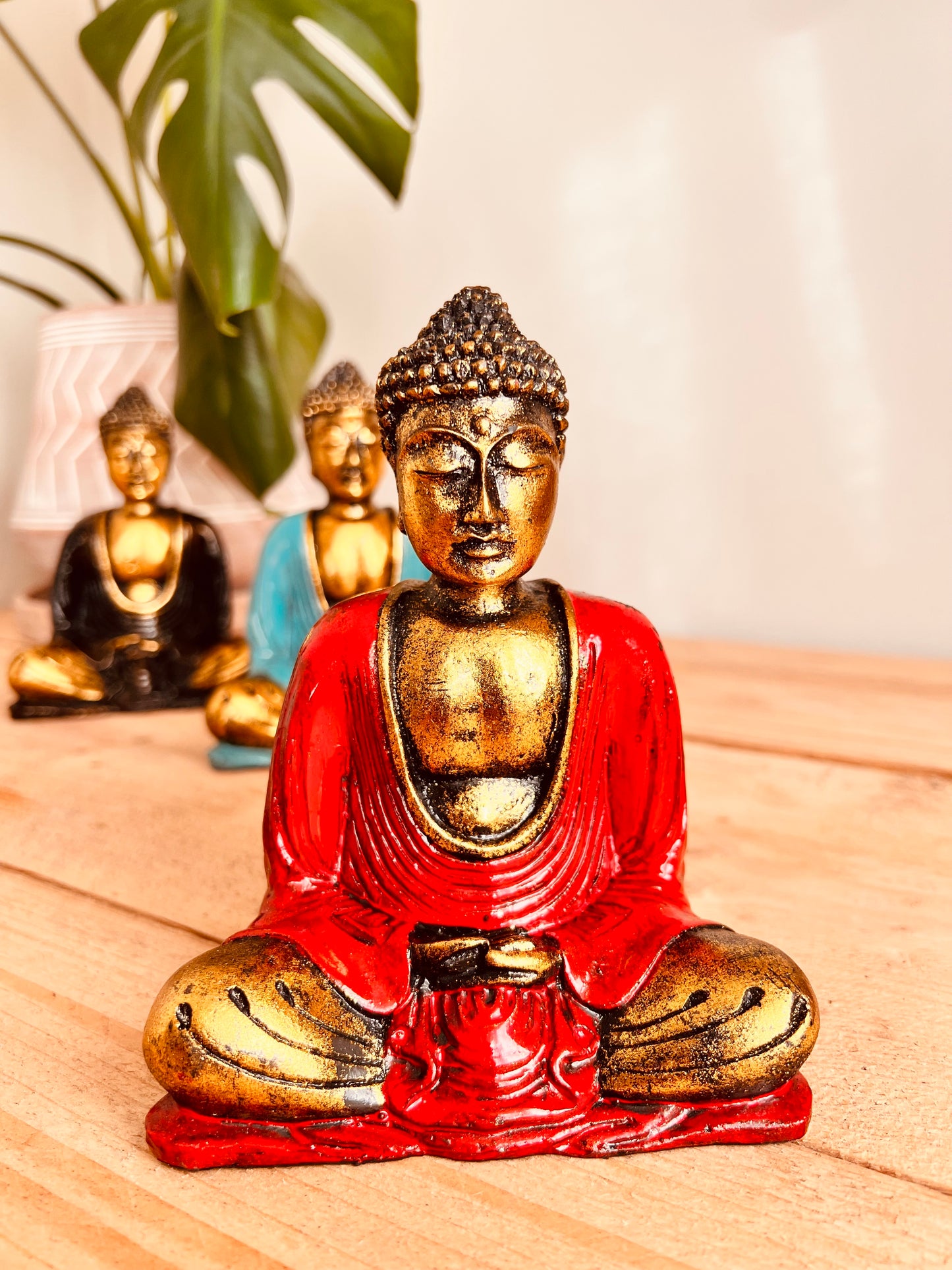 Handmade Fair Trade Hand Painted Buddha Ornament Statue Bohemian Hippie Home ware Meditation Buddha RED
