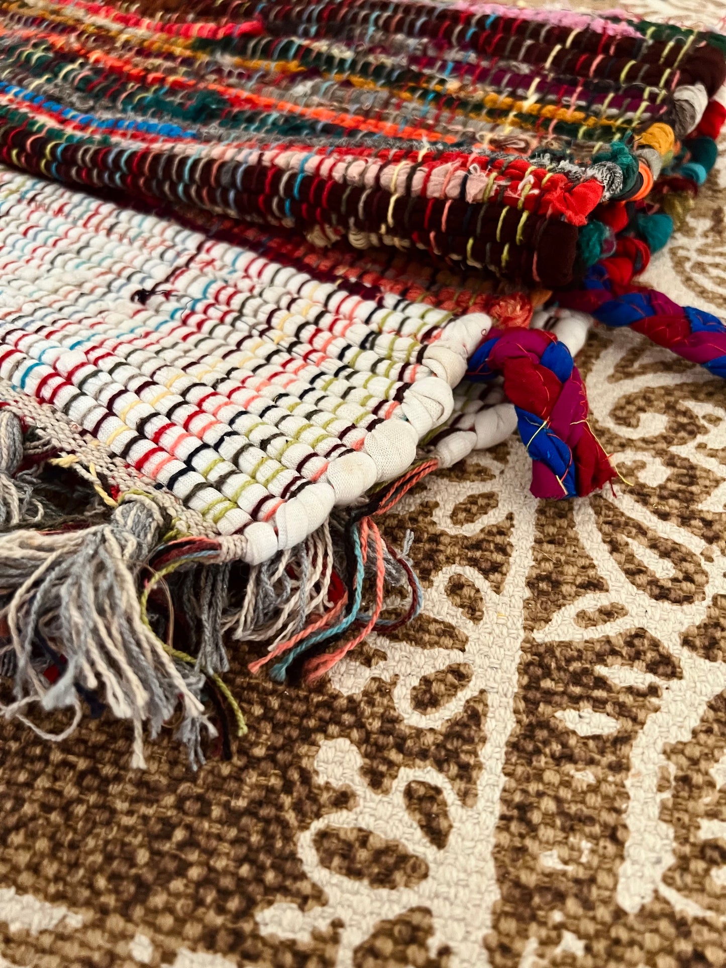 Handmade & Fair Trade Rainbow Rag Rug Bohemian & Hippie Decor Mat