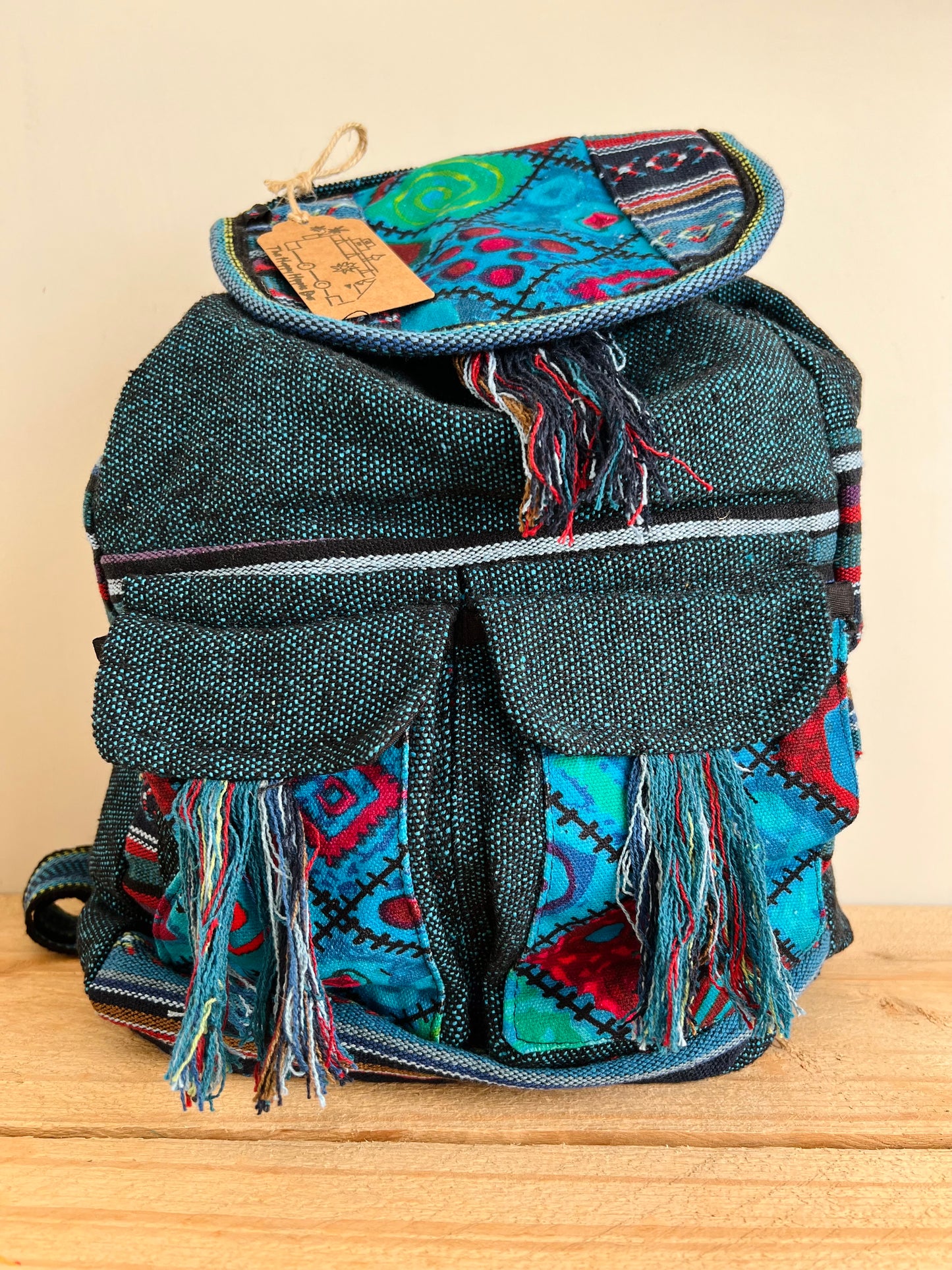 Handmade Fair Trade Patchwork Hippie Bohemian Backpack Blue