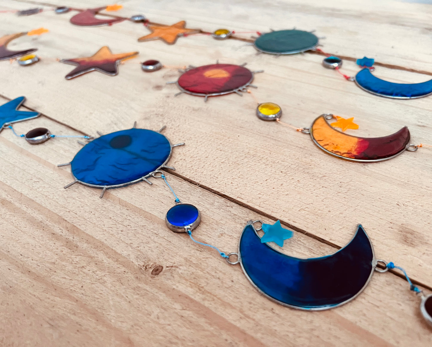 Handmade Fair Trade Sun Crescent Moon & Star Sun Catcher Boho Hippie Window Decoration Long