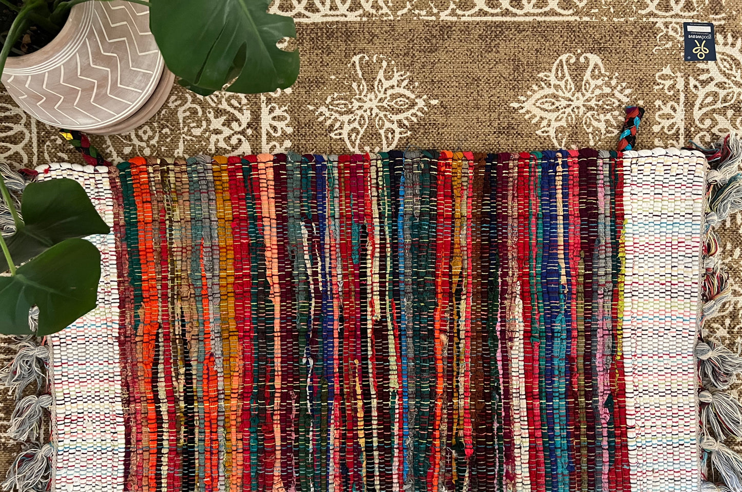 Handmade & Fair Trade Rainbow Rag Rug Bohemian & Hippie Decor Mat