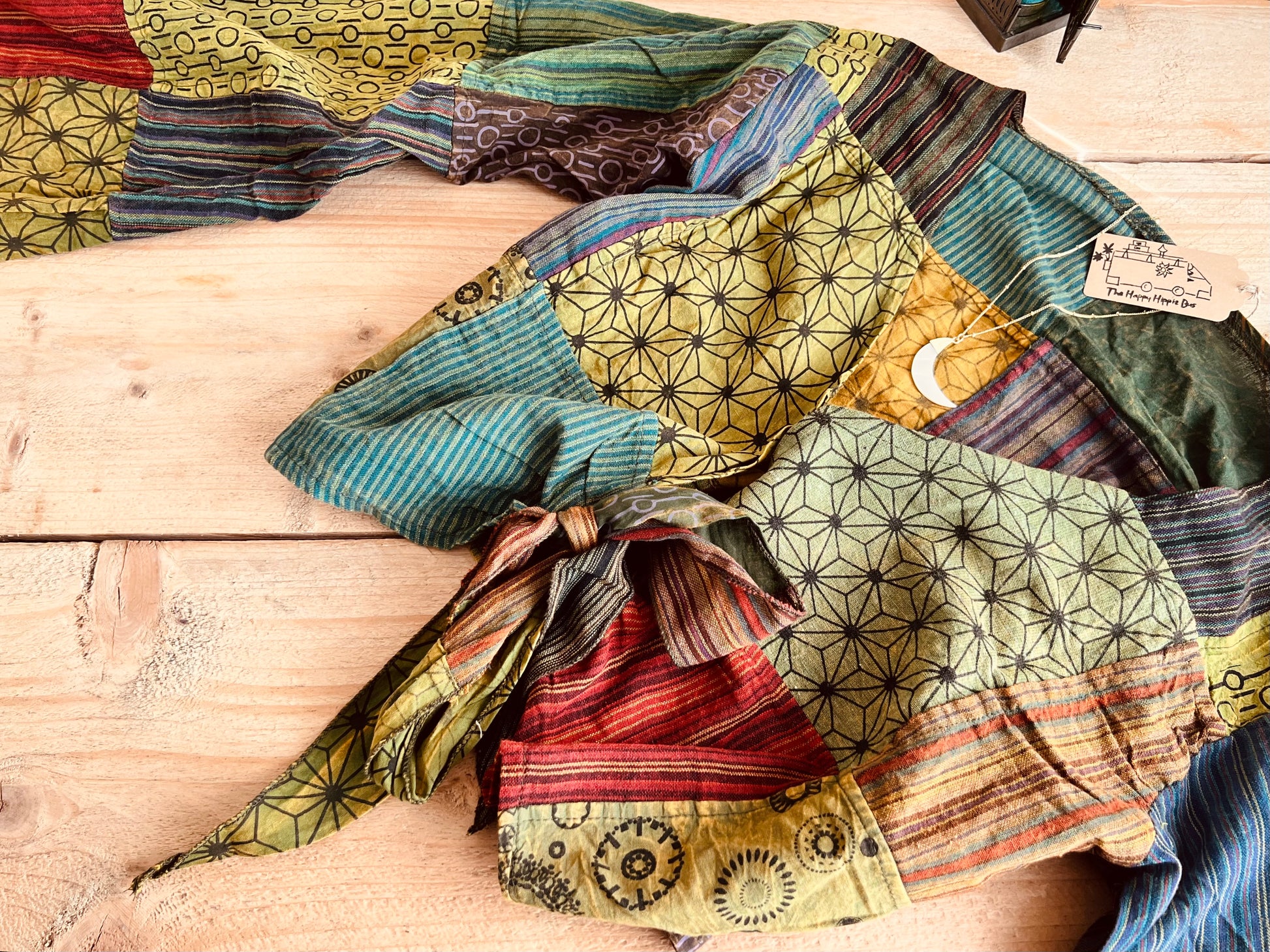 Patchwork boho hippie wrap cropped handmade fair trade top