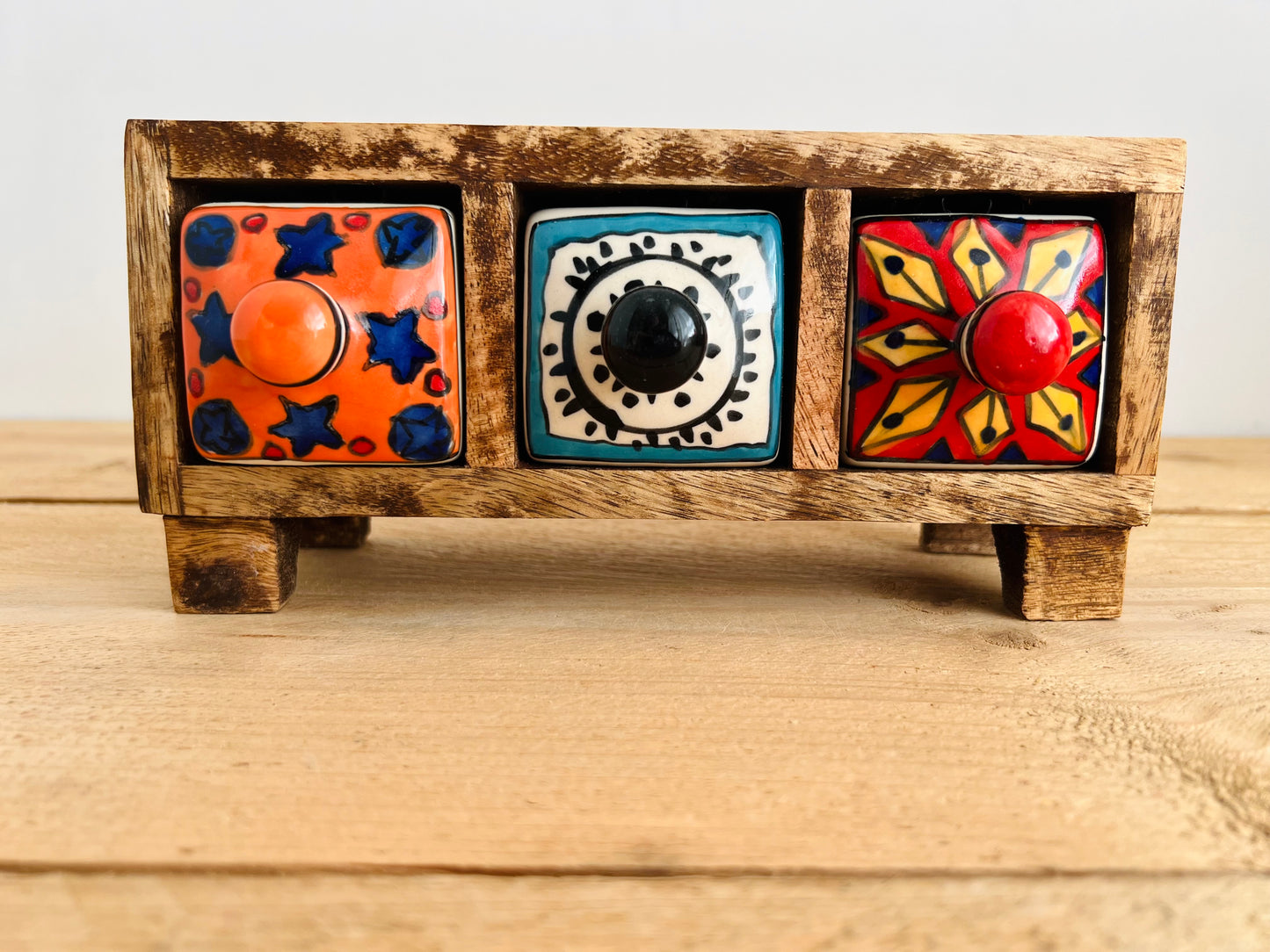 Handmade Fair Trade Ethically Sourced Bohemian Hippie Ceramic Wooden Drawers Jewellery Box Trinket Box
