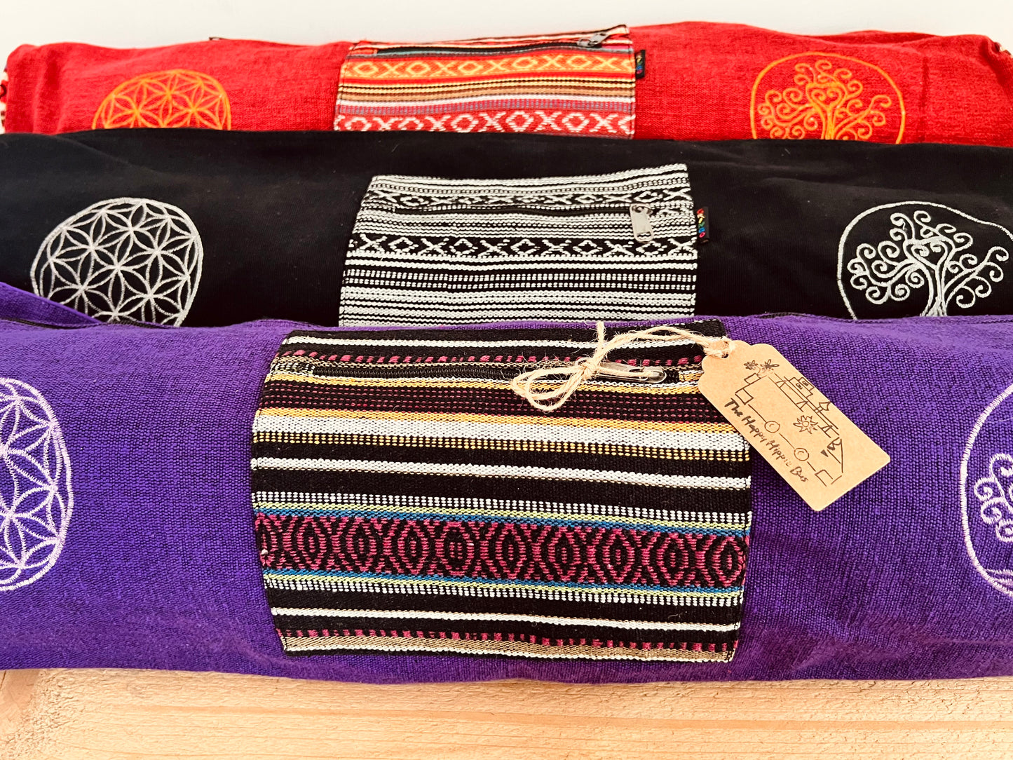 Yoga meditation Pilates exercise Mat bag carrier, exercise wellness wellbeing embroidered sports bag storage bag, boho hippie fair trade tree of life yoga mat bag bohemian handmade fair trade ethically sourced floor mat carrier bag with adjustable strap