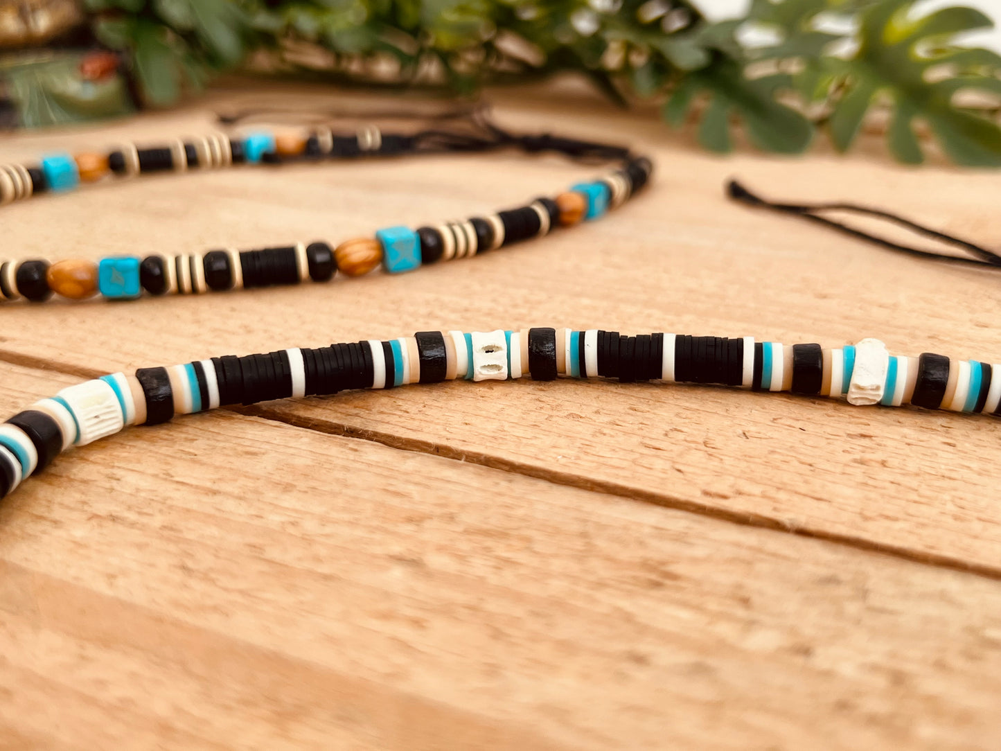 Handcrafted Beaded Surfer Necklace - Adjustable Cord Choker