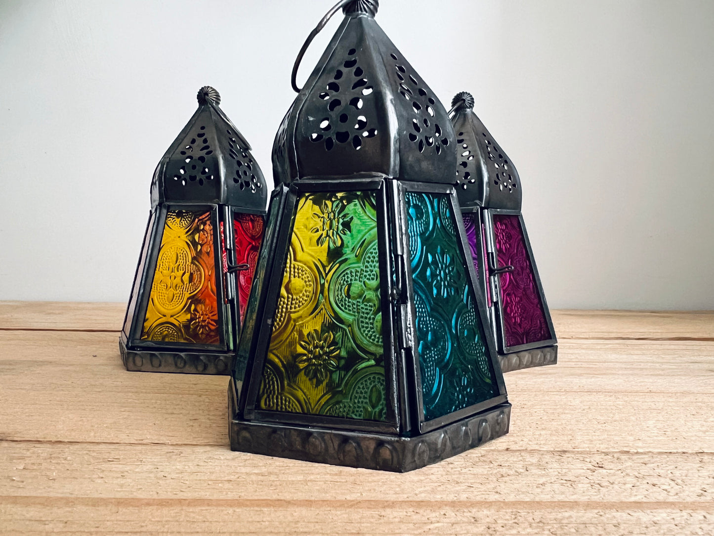 Handmade Fair Trade Moroccan Style Bohemian T Light Holder Lantern Blue Purple Orange