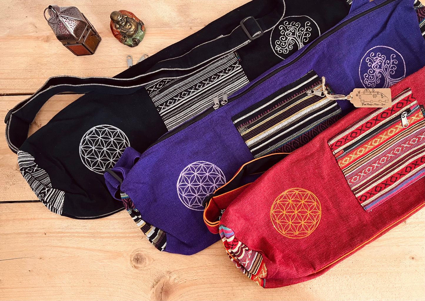 Yoga meditation Pilates exercise Mat bag carrier, exercise wellness wellbeing embroidered sports bag storage bag, boho hippie fair trade tree of life yoga mat bag bohemian handmade fair trade ethically sourced floor mat carrier bag with adjustable strap