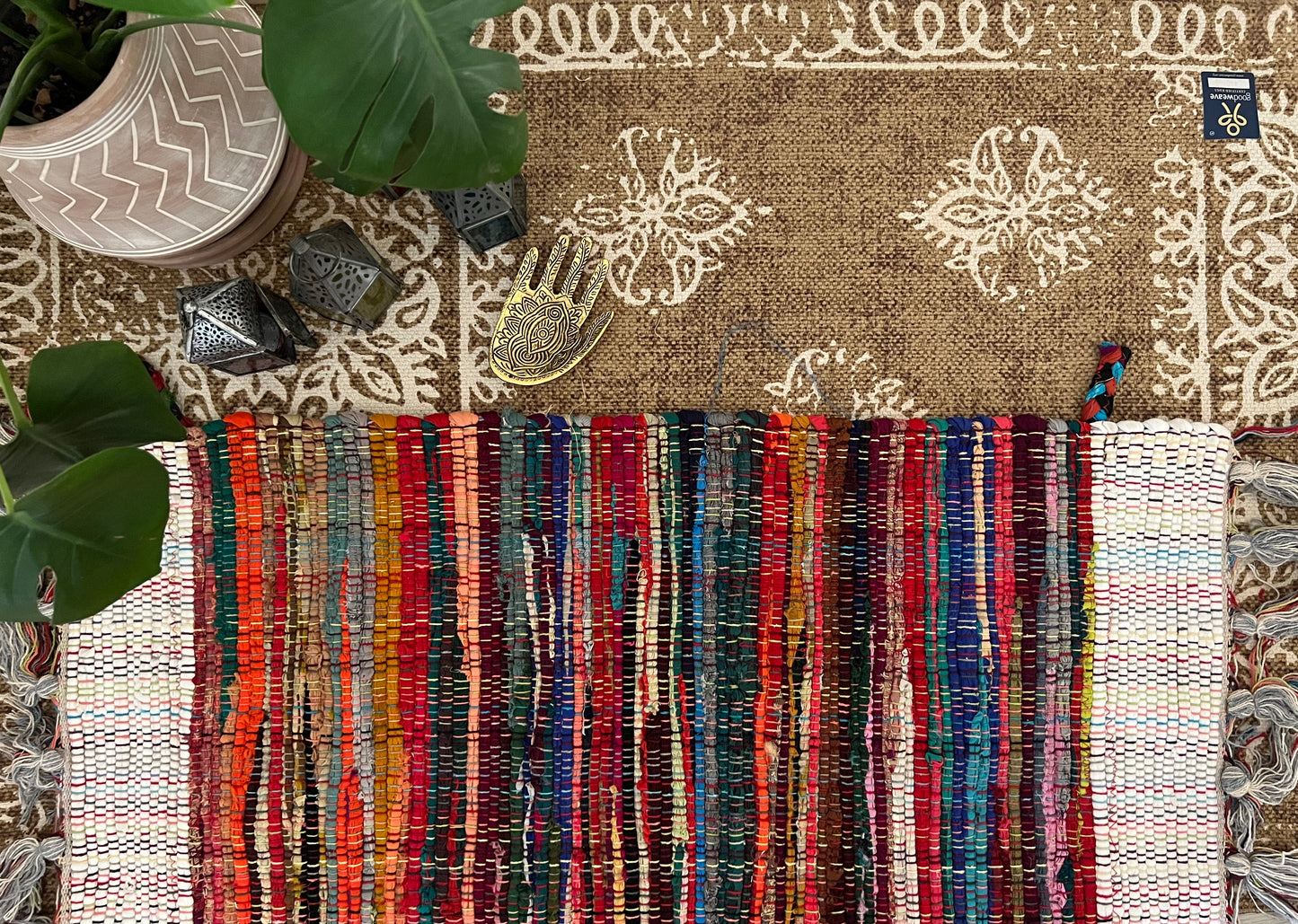Handmade & Fair Trade Rainbow Rag Rug Bohemian & Hippie Decor Mat