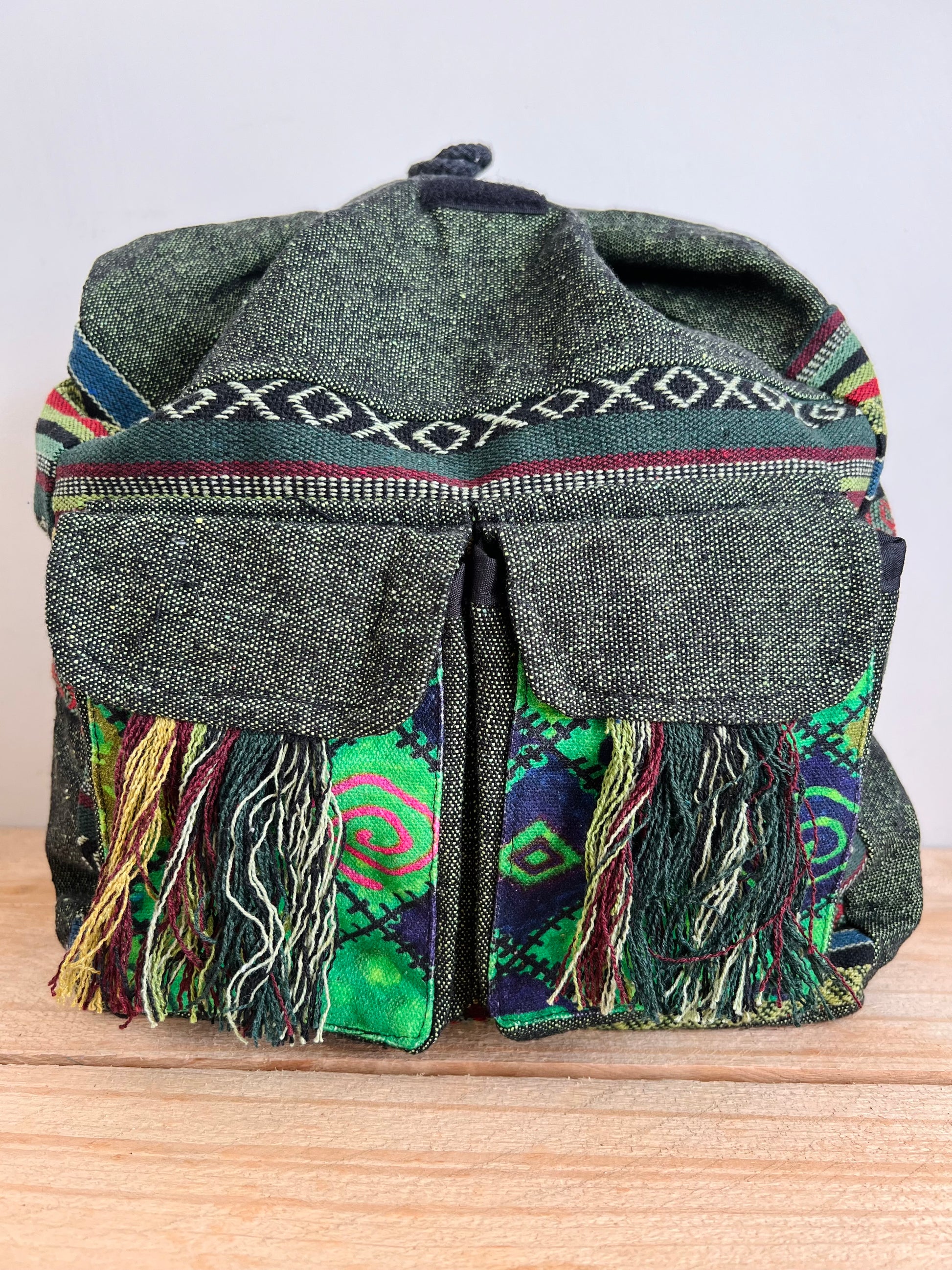 Handmade Fair Trade Patchwork Hippie Bohemian Backpack Green