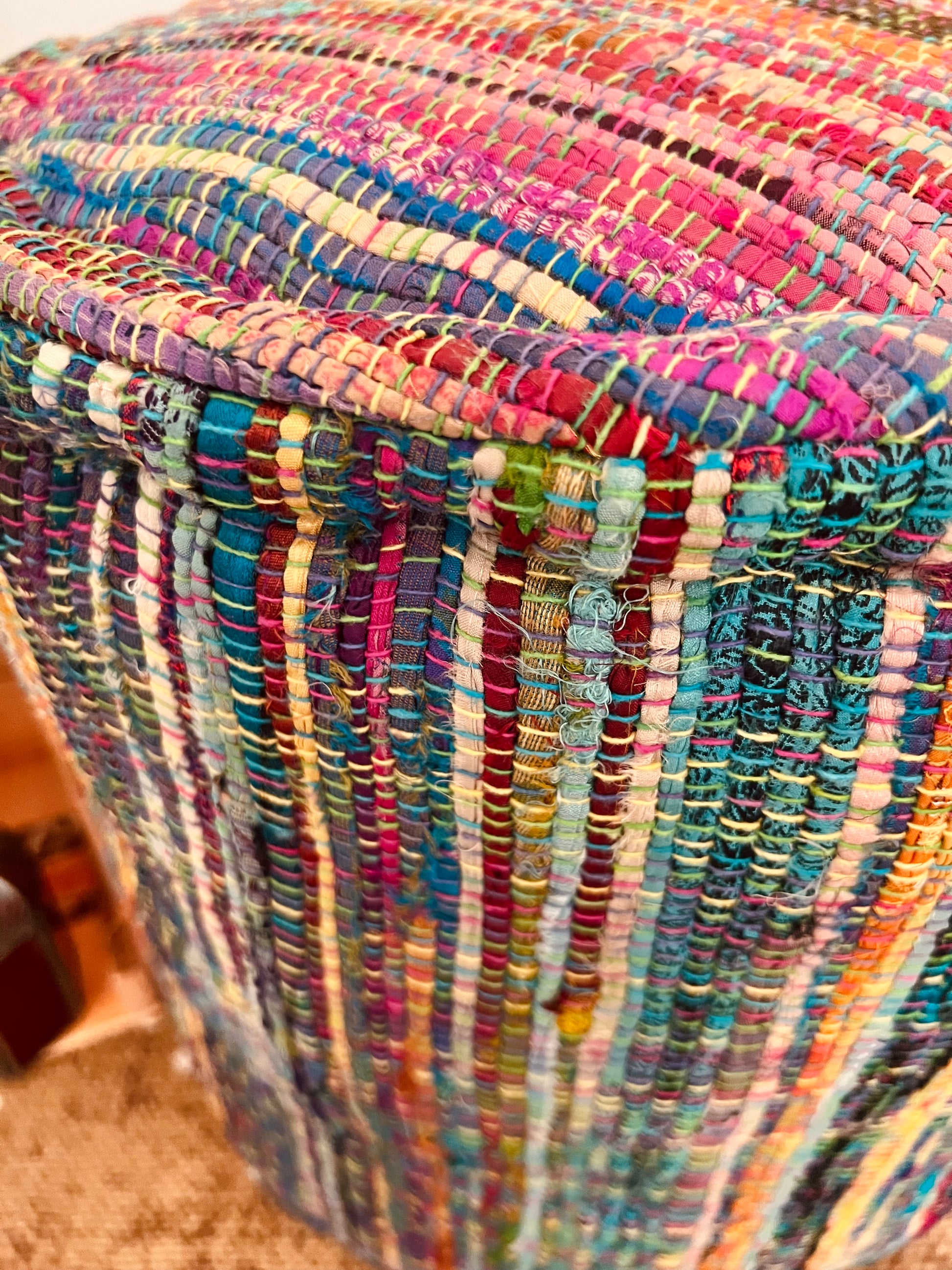 Round Handmade fair trade footstool pouffe 
